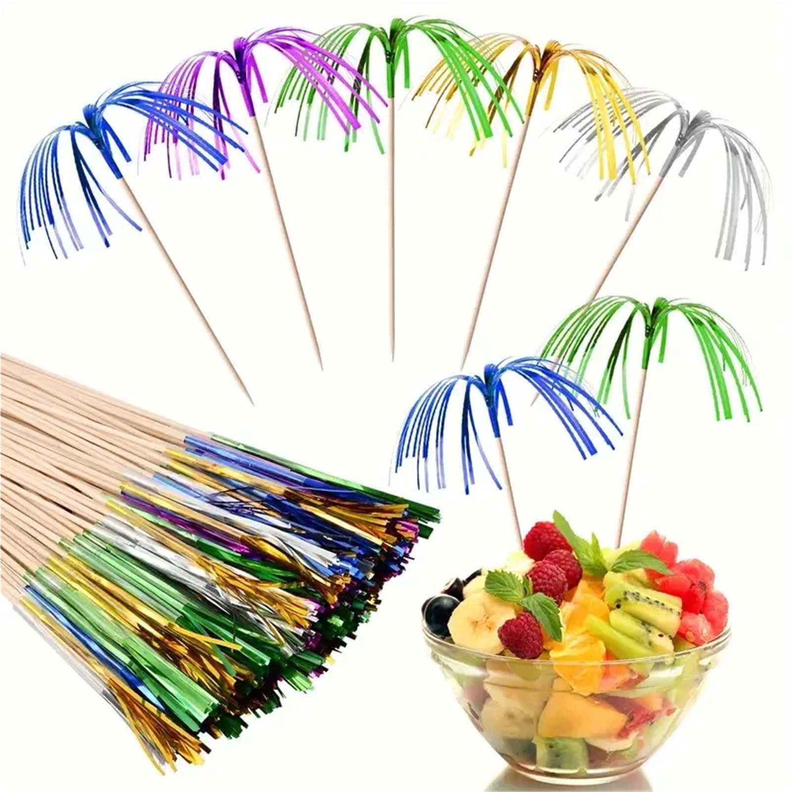 Palitos de cóctel de fuegos artificiales, 300/600/1200 unidades, palitos de fuegos artificiales empaquetados para frutas, postres, fiestas de cumpleaños, celebraciones y eventos (1200 unidades)