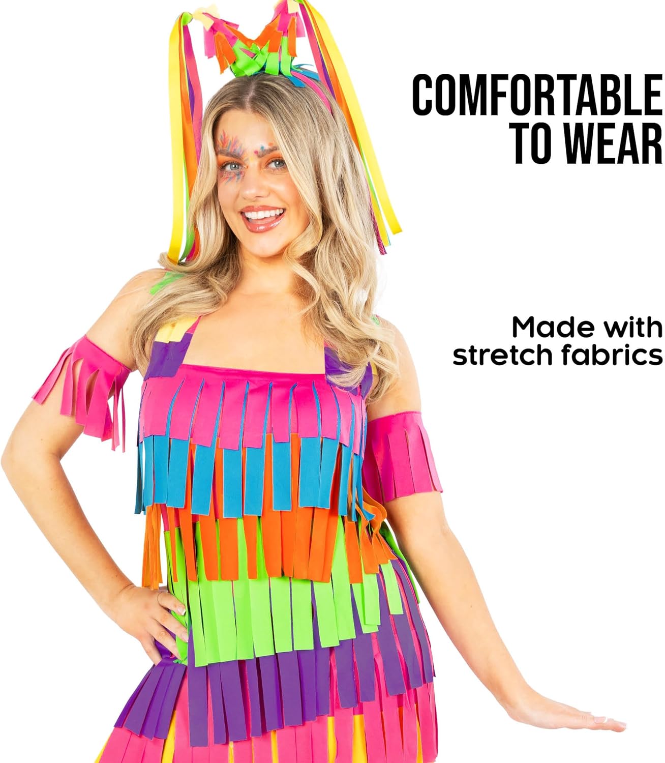 Morph Adult Pinata Costume Women Bright Multicolor Womens Dress Pinata Halloween Costumes for Women