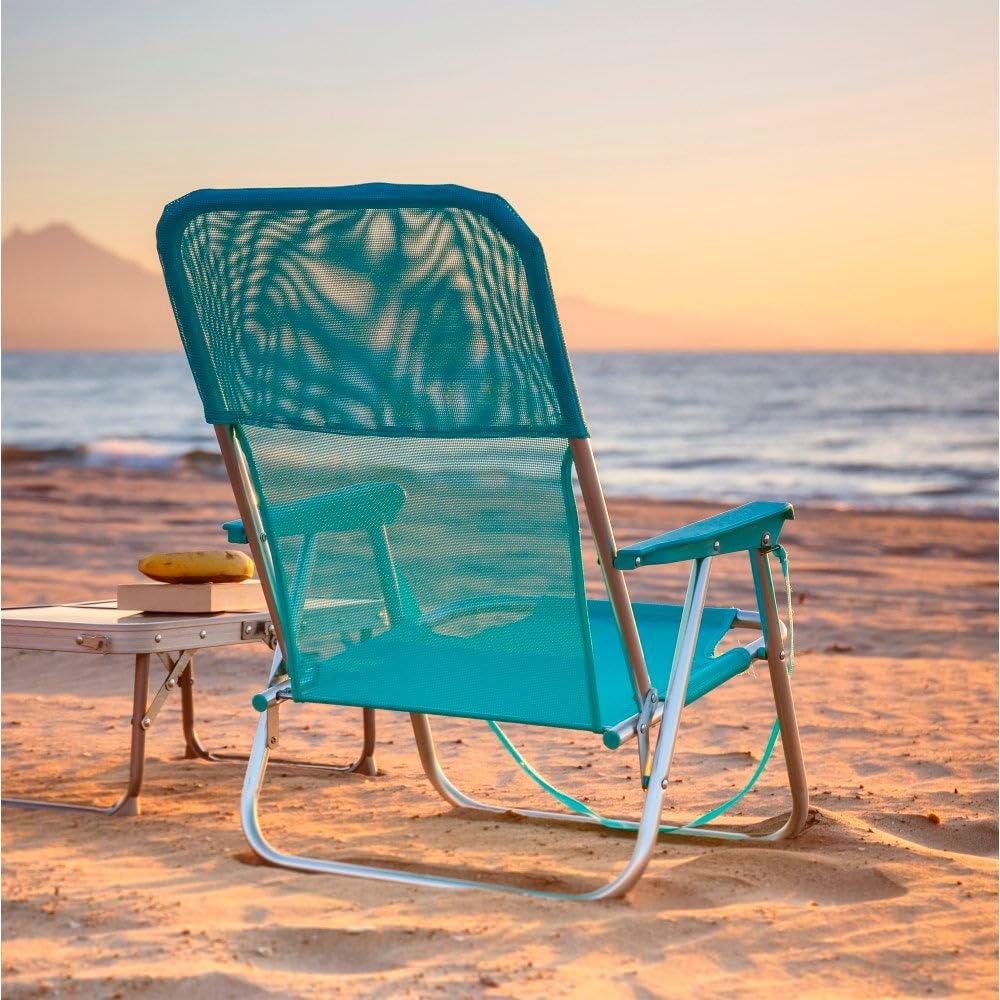 LOLAhome Pack 2 Sillas Playa Plegables | Ligera Portátil | Baja y Posición Fija | para Camping Piscina, Terraza o Jardín o Exterior Aguamarina