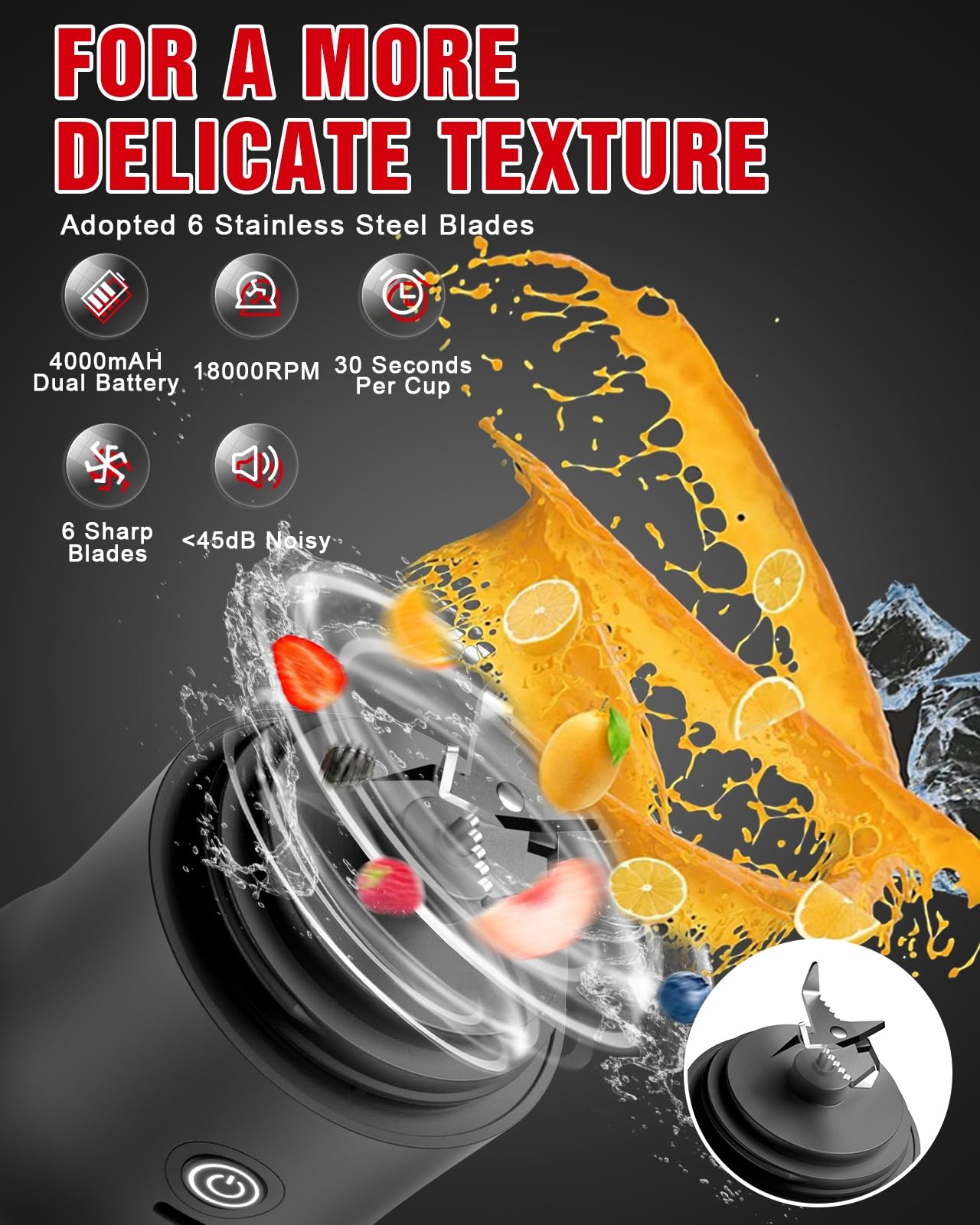 Portable Blender, 20 Oz Mini Personal Blender for Shakes and Smoothies, 240W Small Blender USB Rechargeable with 6 Blades & Travel Lid BPA Free for Kitchen, Office, Gym and Travel (Black)