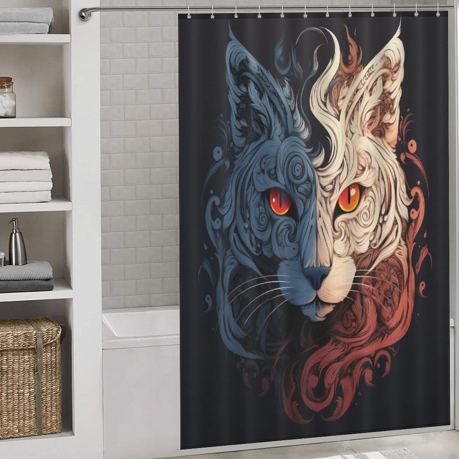 Rideau de douche chat tissu lavable polyester imperméable 152x183 cm avec 12 œillets et crochets