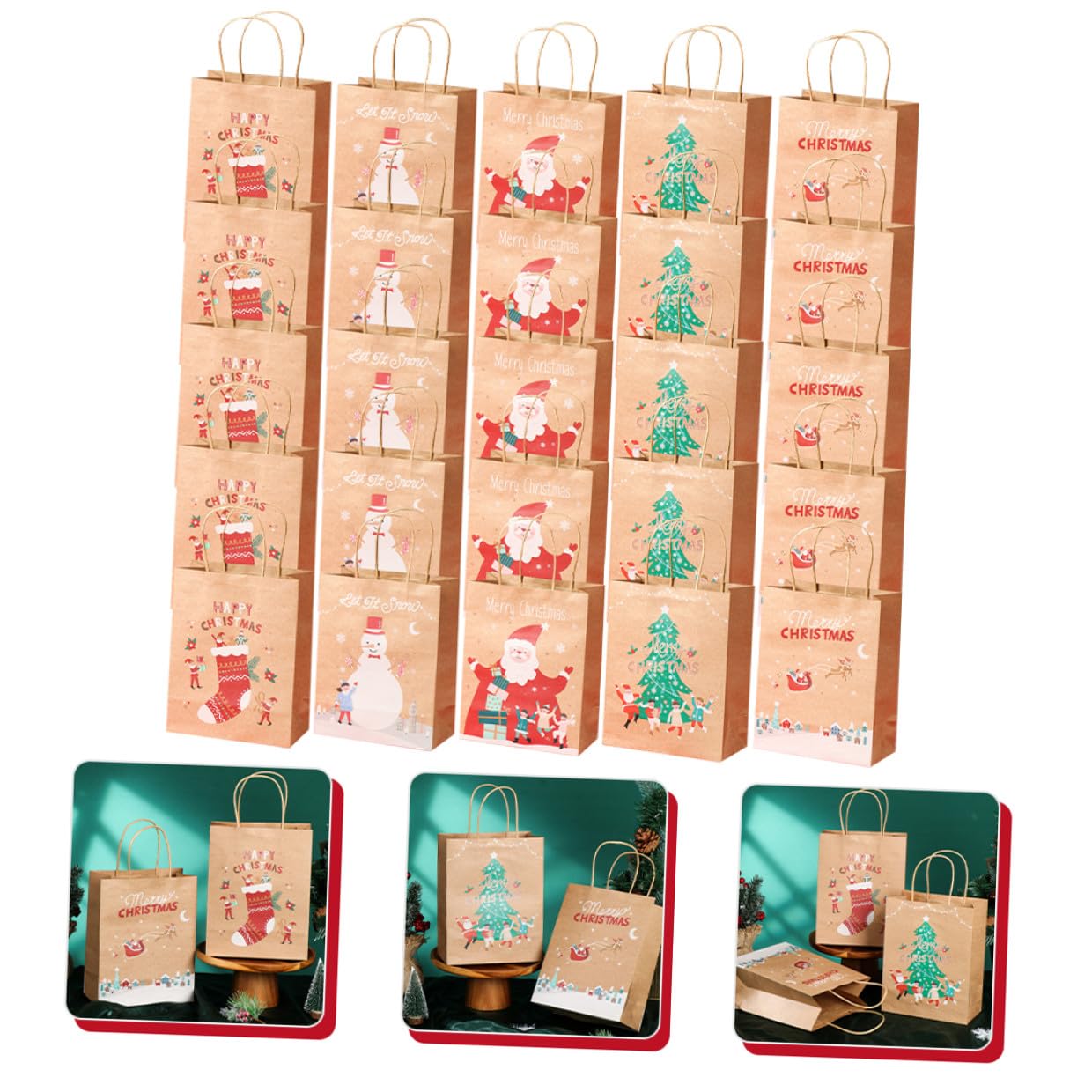SHERCHPRY 25pezzi Sacchetti Regalo Di Carta Natalizi Sacchetti Portatili Per Dolcetti Da Festa Bomboniere Manici Per Caramelle e Piccoli Regali