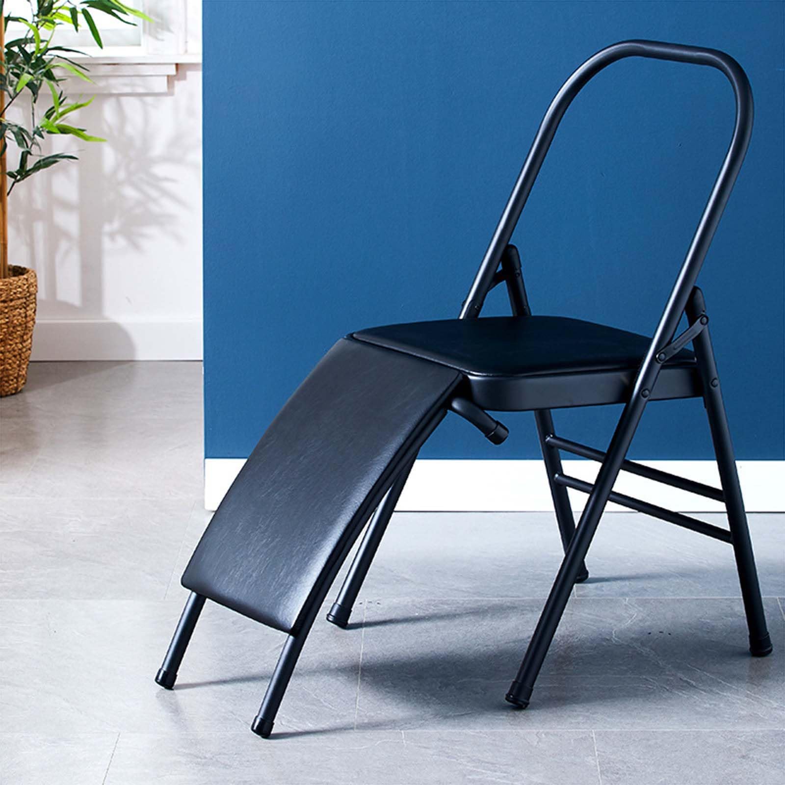 Silla de yoga portátil con soporte lumbar, taburete plegable para ejercicios de estiramiento y rotación, silla plegable de metal resistente para uso doméstico, asiento auxiliar compacto