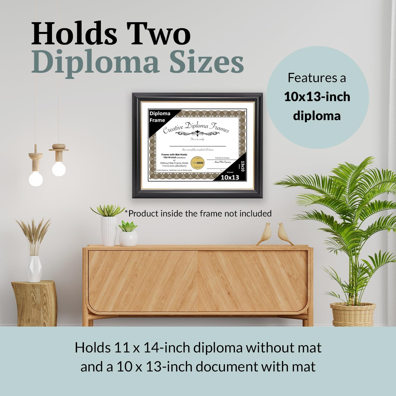 Creative Picture Frames 10" x 13" Rockefeller Black with Gold Rim Diploma Frame, Displays 10" x 13" Certificate or 11" x 14" Document without Mat, College Degree Frame, Full-Strength Glass, White Mat