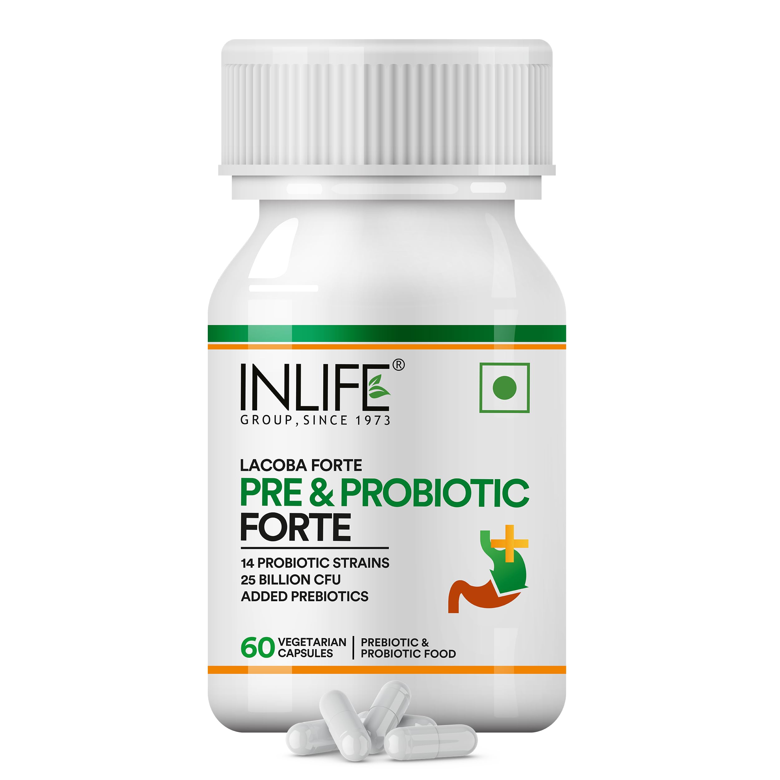 INLIFE Prebiotic and Probiotics Forte Supplement for Men & Women 25 billion CFU with 14 Strains |60 Capsules (60 count (pack of 1))