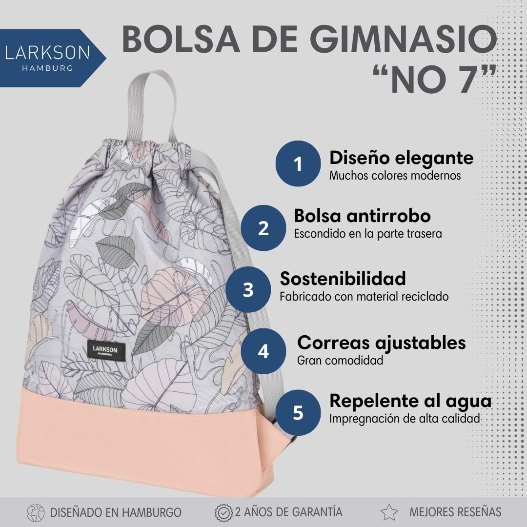 LARKSON Bolso de Deporte para Hombre y Mujer Lila - No 7 - Bolsa para niños con Cordón - Mochila pequeña de tela para el Gimnasio - Material reciclado — view 2