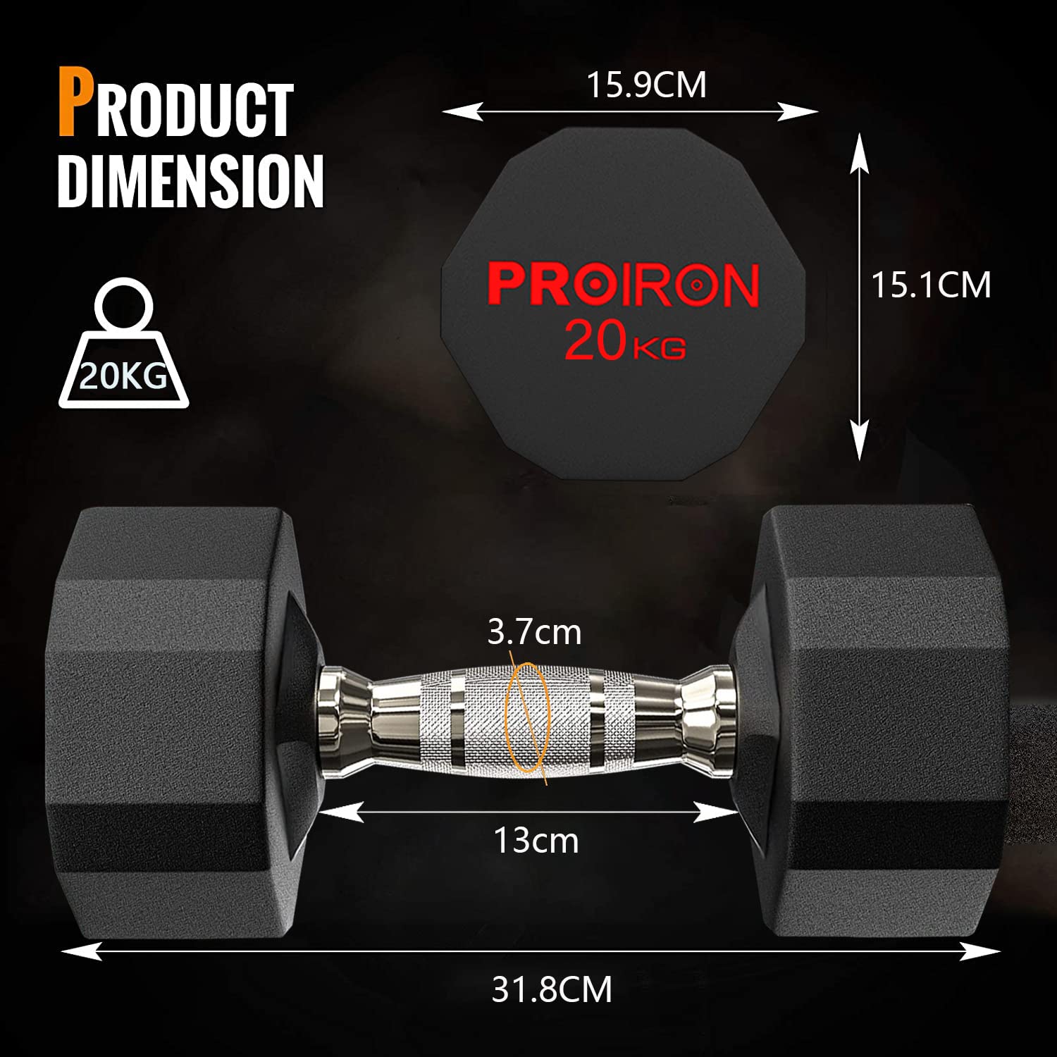 PROIRON Geruchlose Hexagon Hanteln Mit Stahlkern, Kurzhanteln 12-seitiges Einzigartiges Design Langlebig und Strapazierfähig für Das Tägliche Krafttraining (3Kg 5Kg 8Kg 10Kg 12Kg 16Kg 20Kg 24Kg)