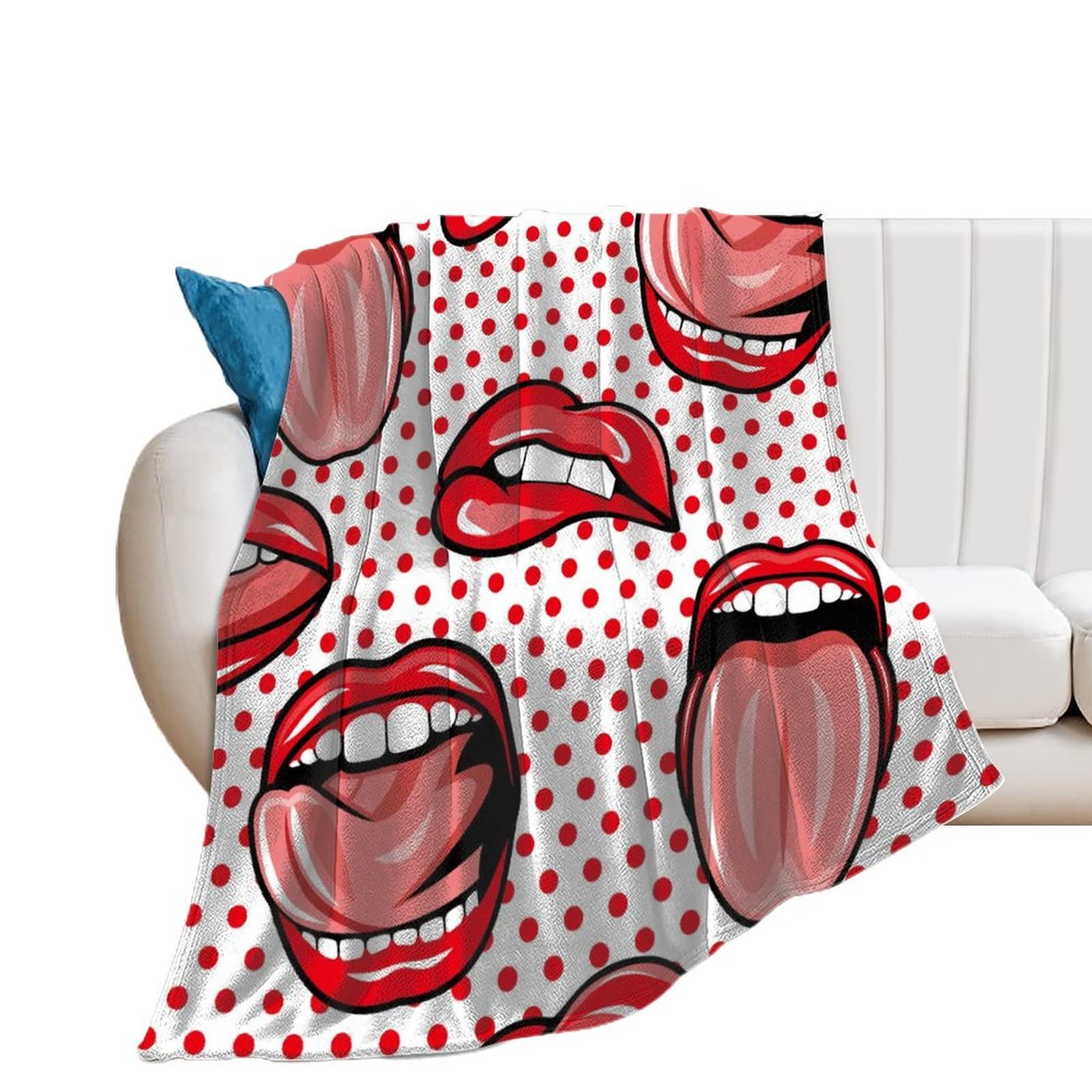 Couverture de canapé motif lèvres rouges pour des soirées cocooning au salon