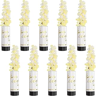 10 Stück Konfettikanone Weiß Konfettiregen Hochzeit Party Poppers,konfettikanone hochzeit Gender Reveal Kanone,11cm mit drehbarem schwarzem Drehteller nach links für Weihnachten Jahrestag