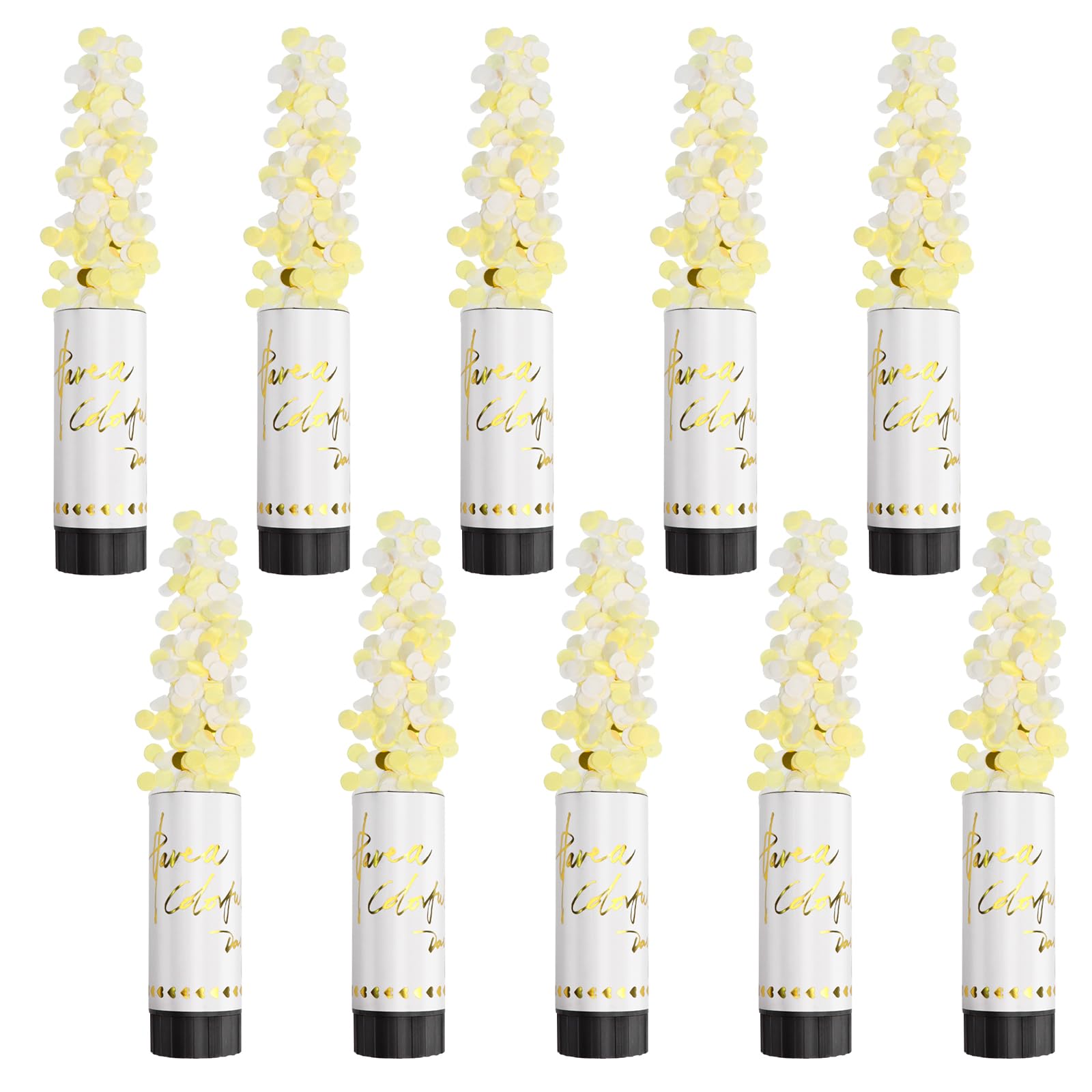 10 Pcs Confetti Cannons White Confetti Wedding Party Poppers,Gender Reveal Cannon,11cm with Twisting Black Turntable to Left for Xmas Anniversary New Year Celebration Supplies