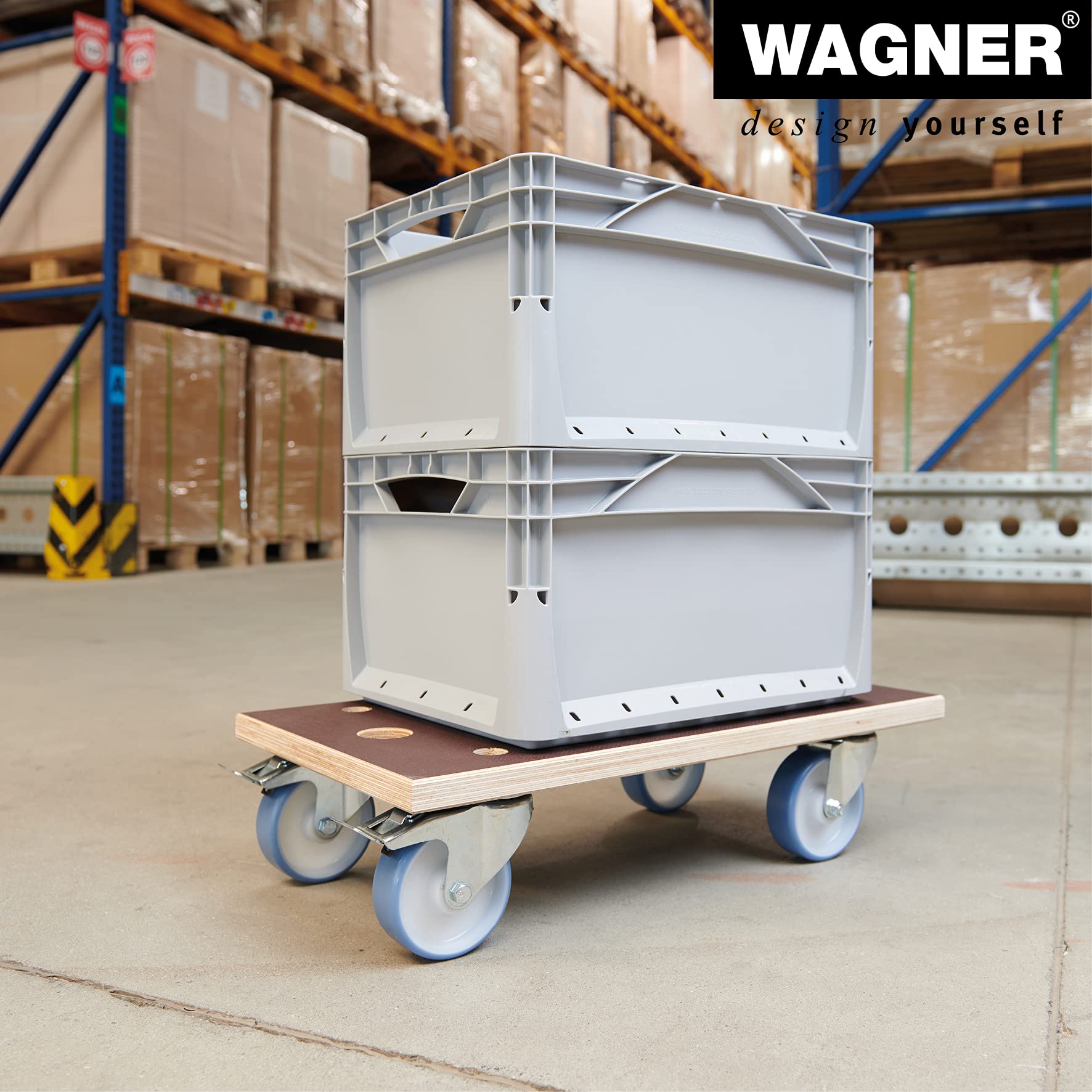 Wagner Plataforma de Carga MM 1341-57,5 x 30 cm - para Electrodomésticos y Muebles Muy Pesados, 500 kg de Carga Máxima, Antideslizante, Ruedas Blandas, 2 Frenos, Certificado FSC® - 20134101