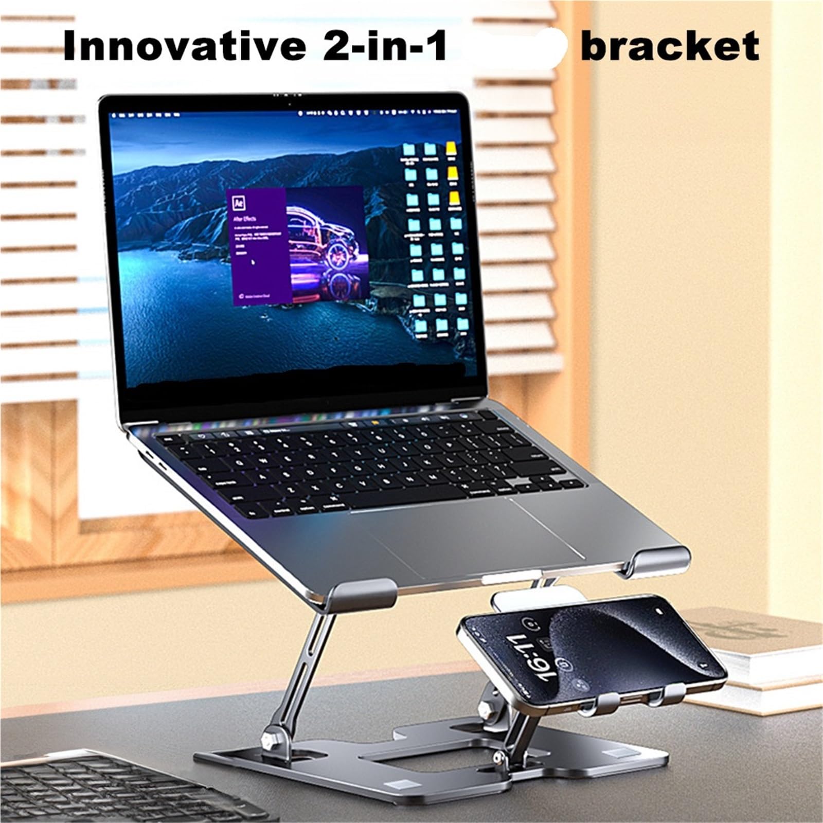 Supporto Pc Portatile Supporto da Tavolo Regolabile for Laptop, Cellulare, 2 in 1, for Smartphone, Notebook, Tablet da 4,7 a 12 Pollici