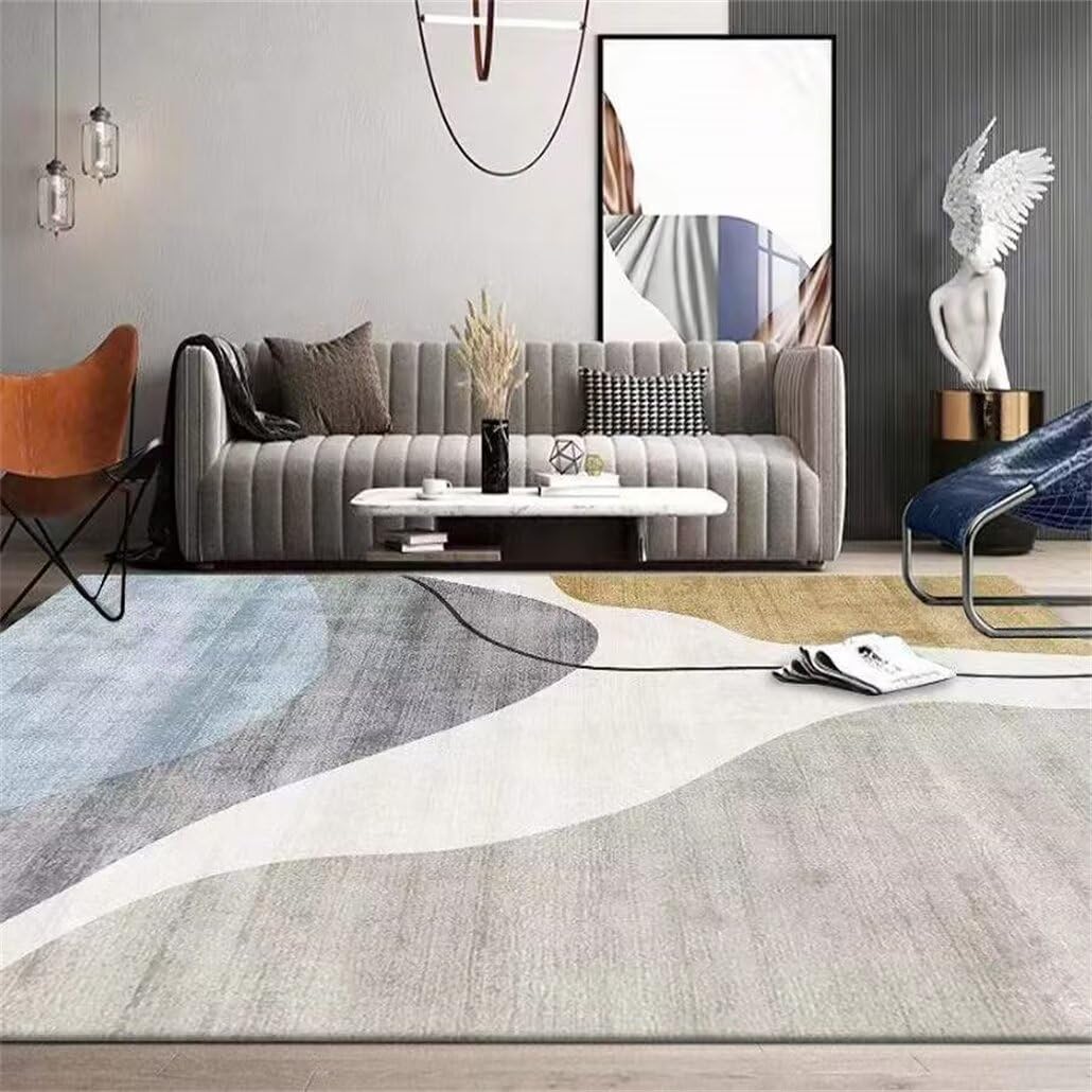 Tapis de salon unicolore bleu moderne et fin 120x120 cm