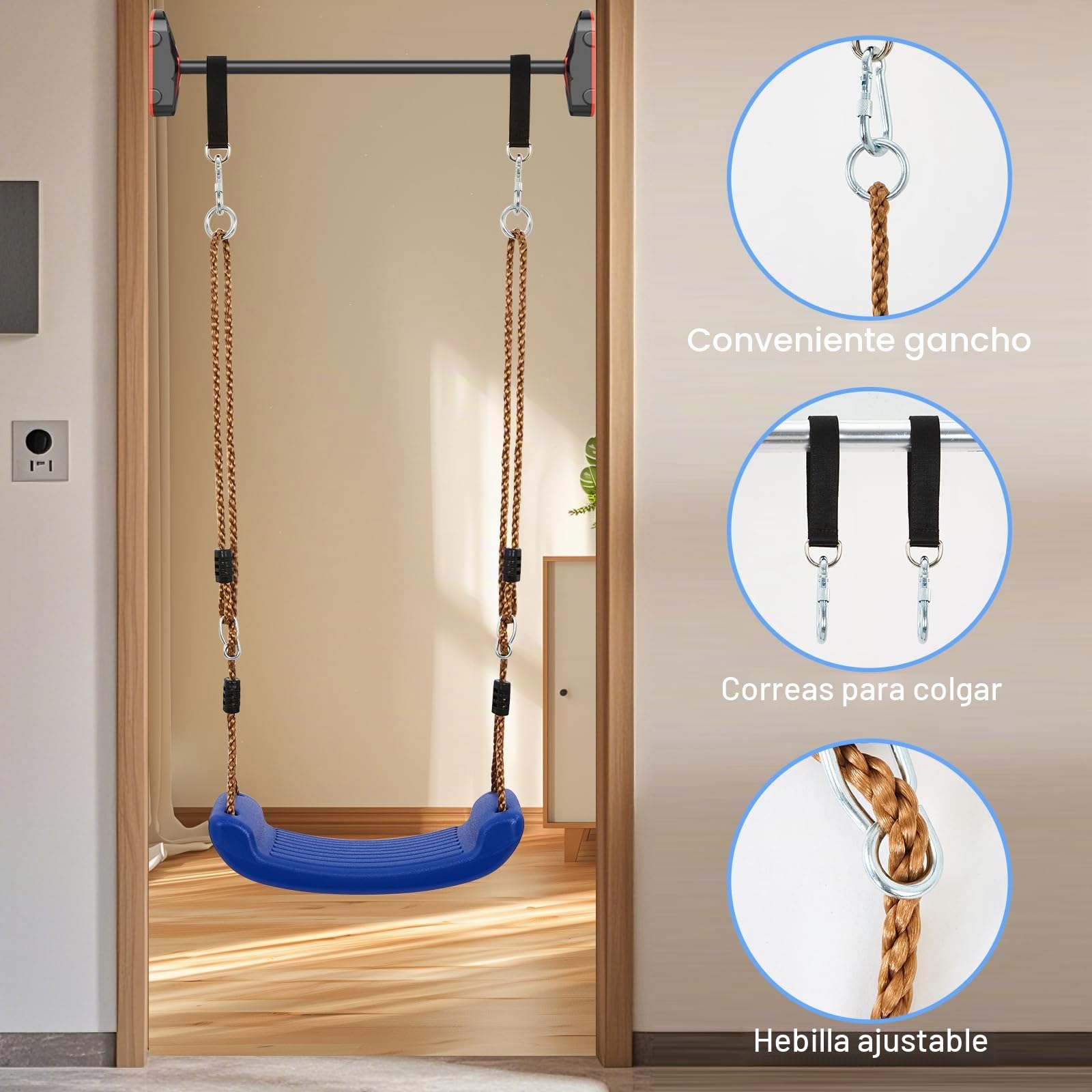 Vdealen Columpio de Exterior, Columpio Infantil Regulable en Altura para el jardín, Accesorios con 2 Correas de Hamaca y 2 mosquetones para Zonas de Juego Infantiles al Aire Libre.