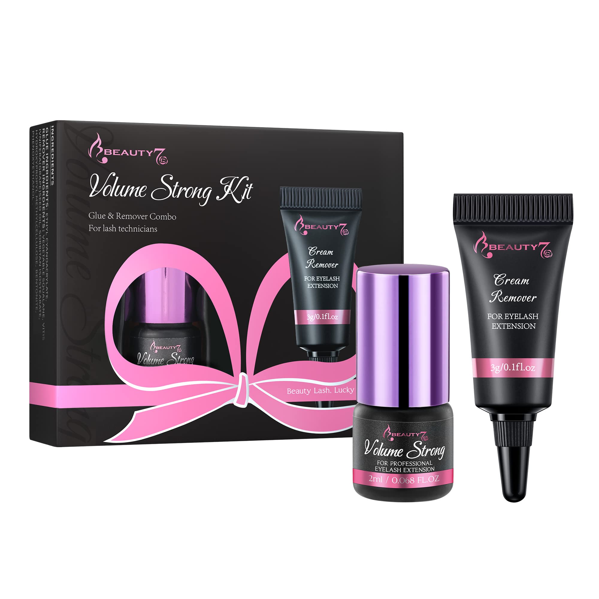 Pegamento para Extensión de Pestañas Pelo a Pelo Volume Strong Lash Adhesivo Negro 1-2s Secado Rápido 2ml con Crema Removedor 3g para Profesional Salón Individual Semi Permanent Lash Extension Beauty7