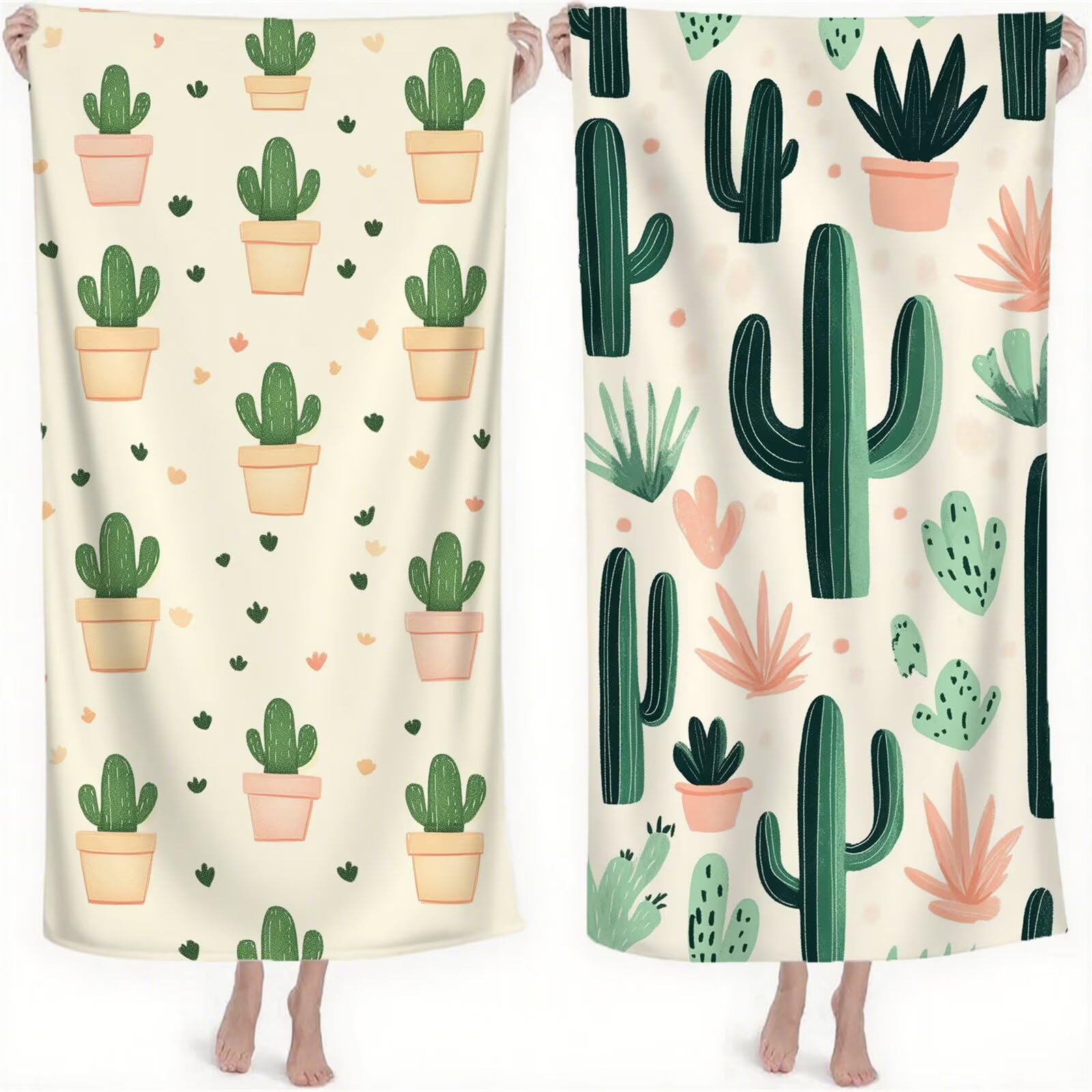 Serviette de Plage XXL 220x100 cm Anti Sable et Séchage Rapide Microfibre Drap de Plage Serviette de Bain Grande Taille Drap de Bain pour Homme Femme Voyages Natation Camping Pique Nique Cactus S-645