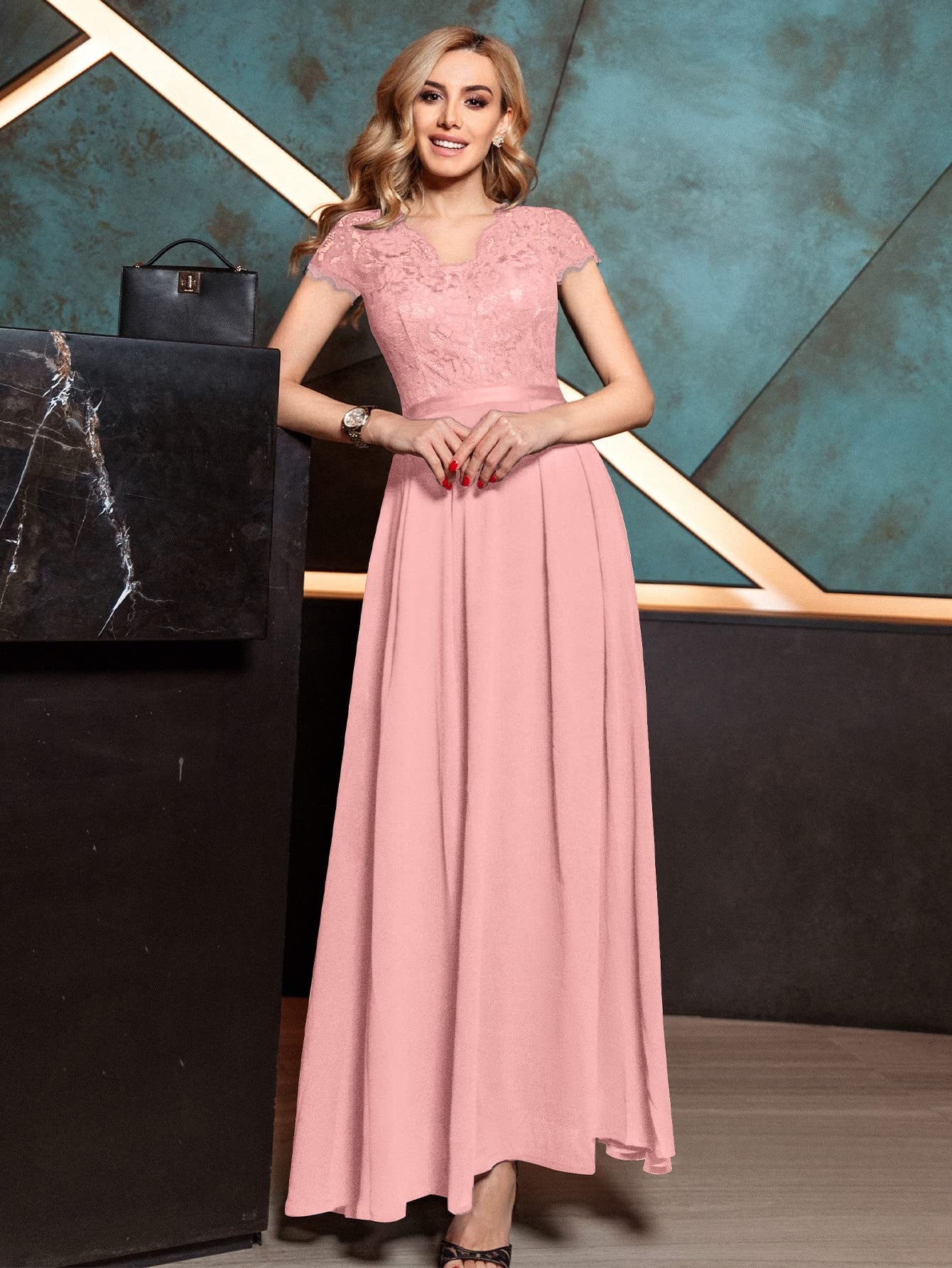 pink formal dress with sleeves Blush Pink Long Flutter-Sleeve Prom Gown A1176 Blush / 2 main image 1
