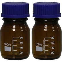 Karter Scientific 100ml Low Actinic, Amber, Glass Round Media Storage Bottle with Screw Cap, 254H2 Pack of 2