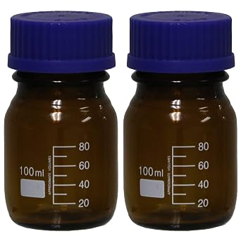 Karter Scientific 100ml Low Actinic, Amber, Glass Round Media Storage Bottle with Screw Cap, 254H2 Pack of 2