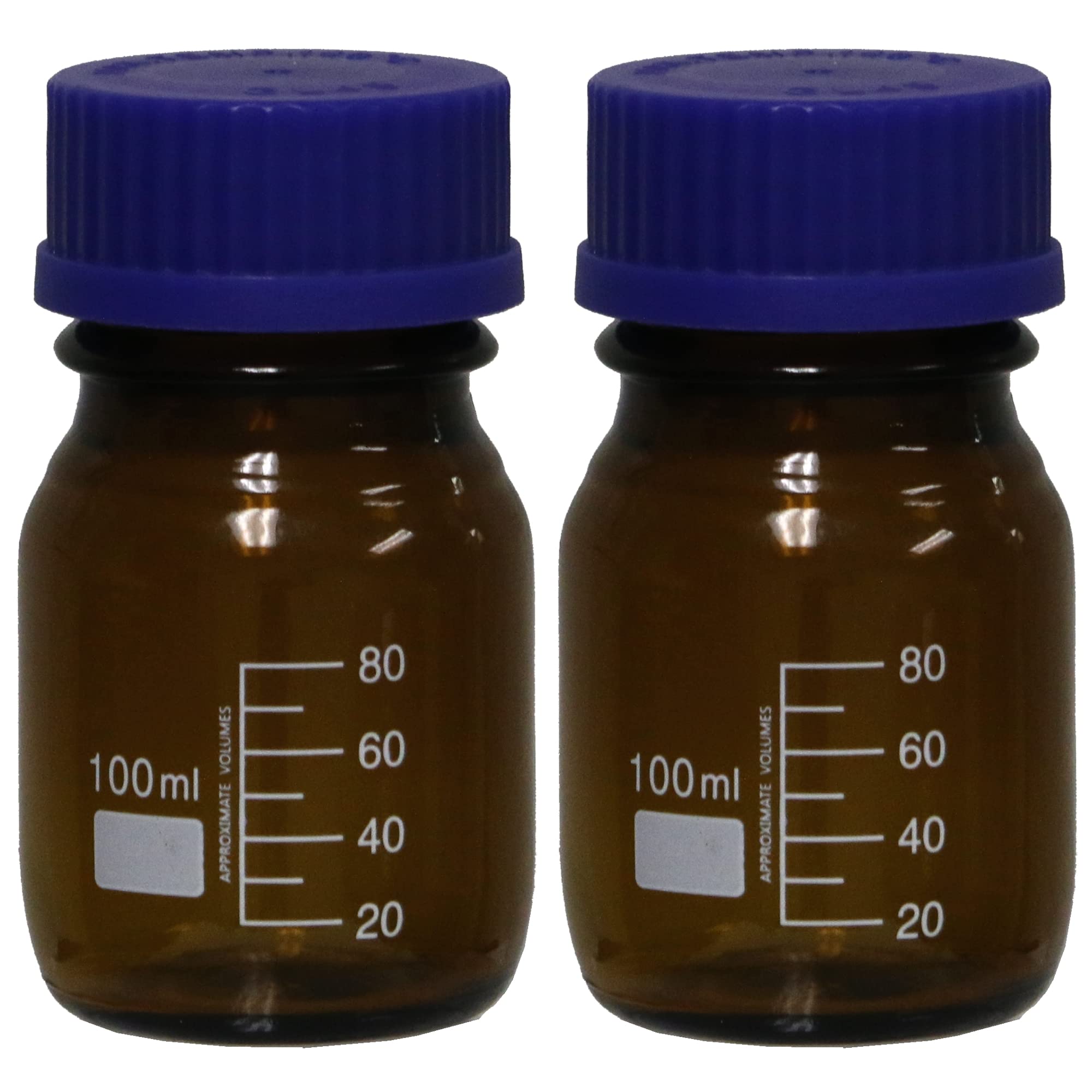 Karter Scientific 100ml Low Actinic, Amber, Glass Round Media Storage Bottle with Screw Cap, 254H2 (Pack of 2)