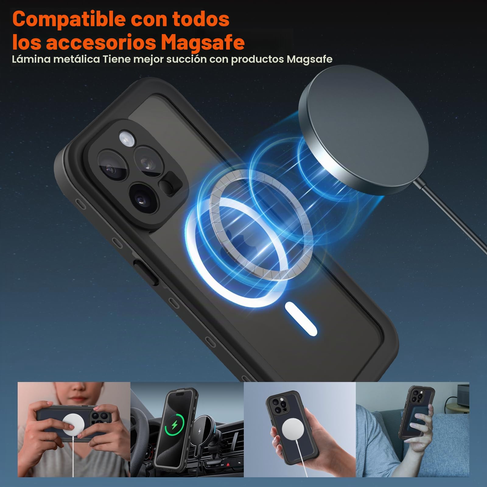 BDIG Funda iPhone 15 Pro MAX Impermeable, Protección de 360 ​​Grados Protector de Pantalla Completa, IP68 Funda a Prueba de Golpes Compatible con iPhone 15 Pro MAX 6.7 Pulgada, Negro