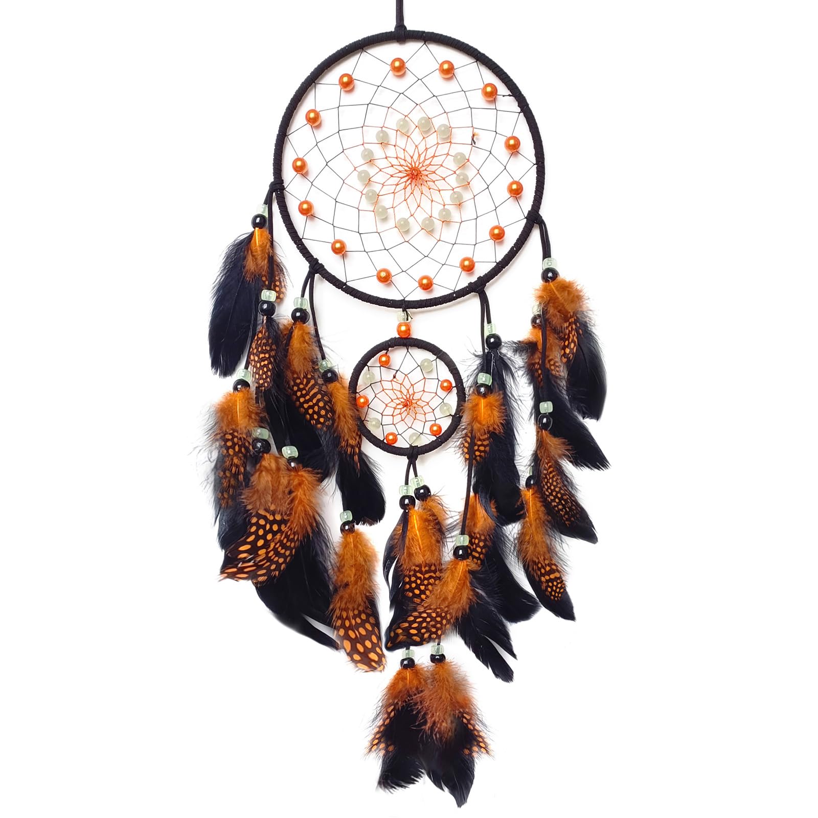 Donko Orange and Black Dream Catcher with Luminous Bead