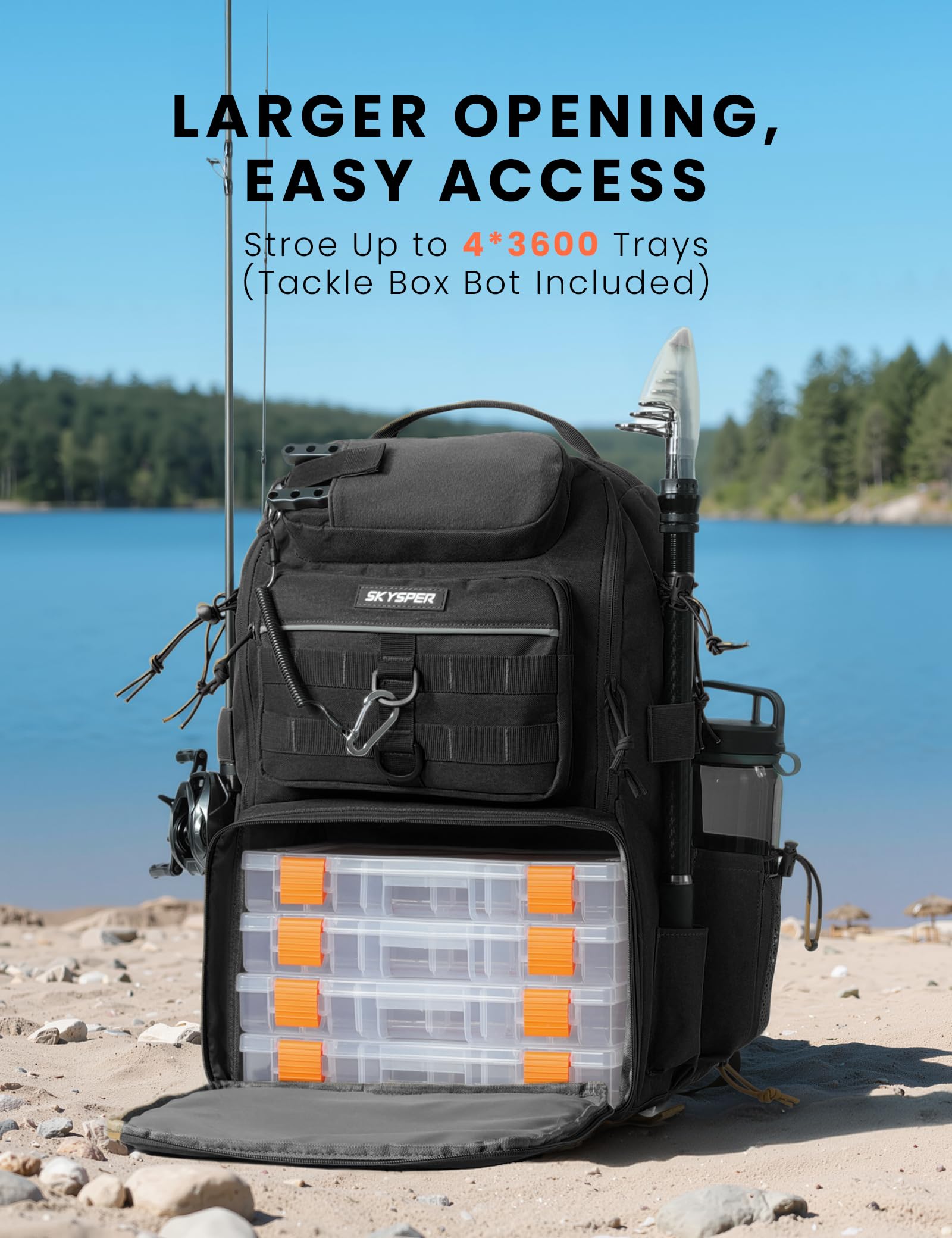 SKYSPER Sac à dos de pêche 40 L pour le rangement de matériel et d'équipement de pêche