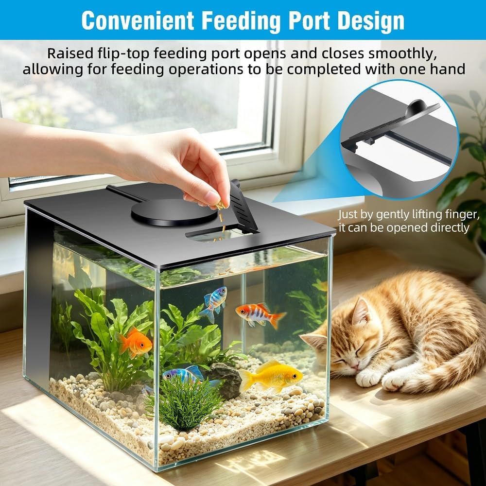Kleines Aquarium 3,7L, Acryl Aquarium Starter Set mit LED Beleuchtung und Filterpumpe, Mini Betta Aquarium Fischbecken für Kleine Fische Garnelen Pflanzen, Desktop Deko für Zimmer Büro, Schwarz