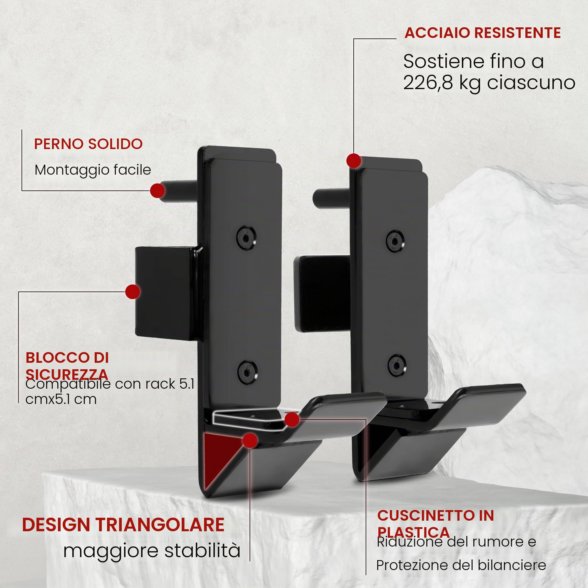 Yes4All Acciaio J Ganci Squat Rack 2x2/3x3 con Pad protettivo UHMW - Power Rack Attacchi Barbell Holder per Palestra di casa
