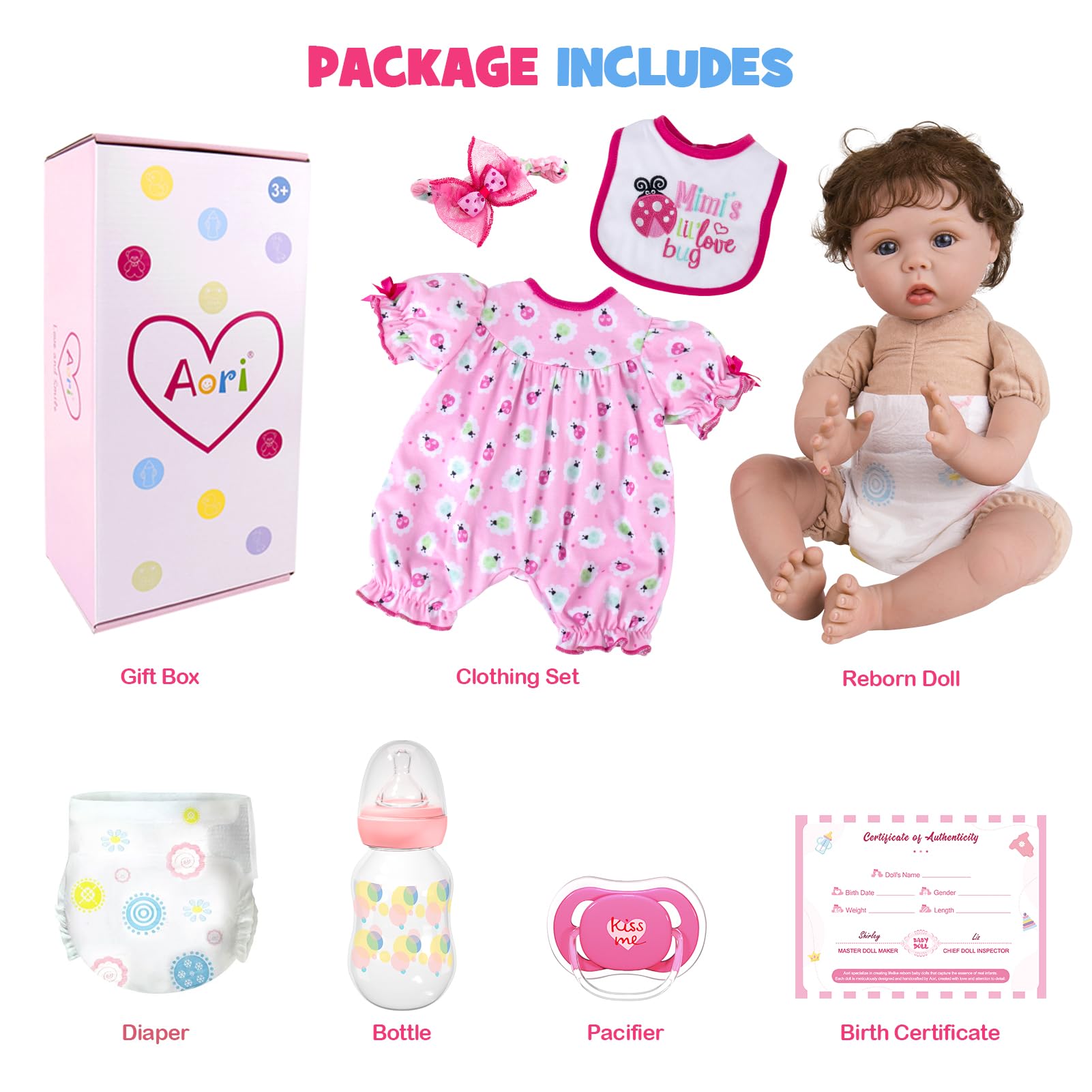 Aori Lifelike Reborn Baby Dolls - 22" Realistic Weighted Cloth Body Baby Girl with 3/4 Soft Vinyl Limbs, Newborn Toddler Doll for Kids Ages 3+ Years