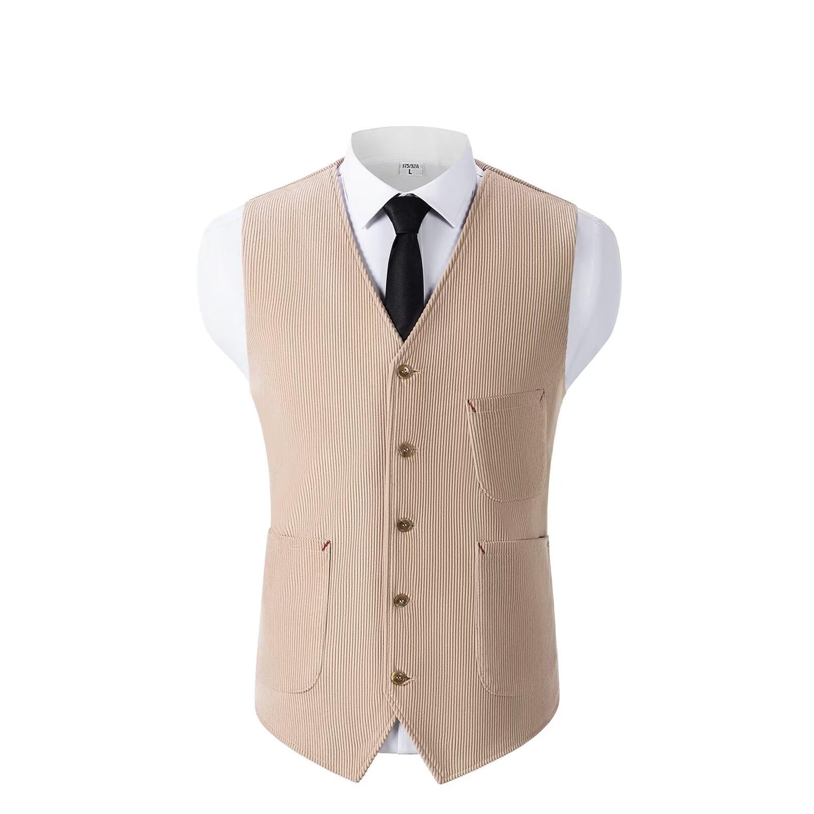 Solovedress Gilet vintage en velours côtelé sans manches pour homme - Col en V - Gilet de costume pour fête