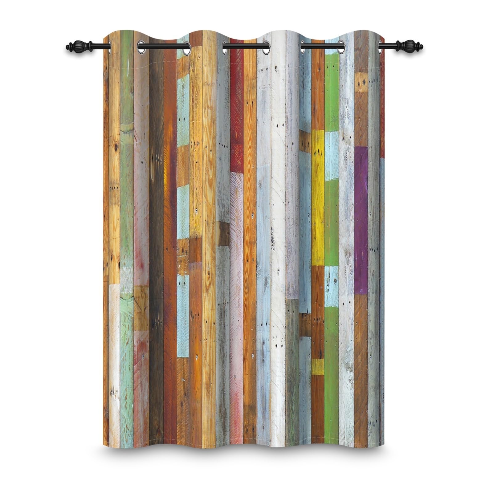 135x229cm Cortina opaca con tablero de madera Colorido Vintage Rayas verticales Casa de campo Cortinas con ojales y aislamiento térmico para sala de estar dormitorio comedor,1 panel individual
