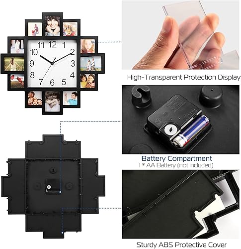 Miniatura 6 de KOCASO Marco de fotos, collage de 12 imágenes, reloj de pared para colgar en la pared, decoración del hogar, haz tu propio reloj multifoto, punto de