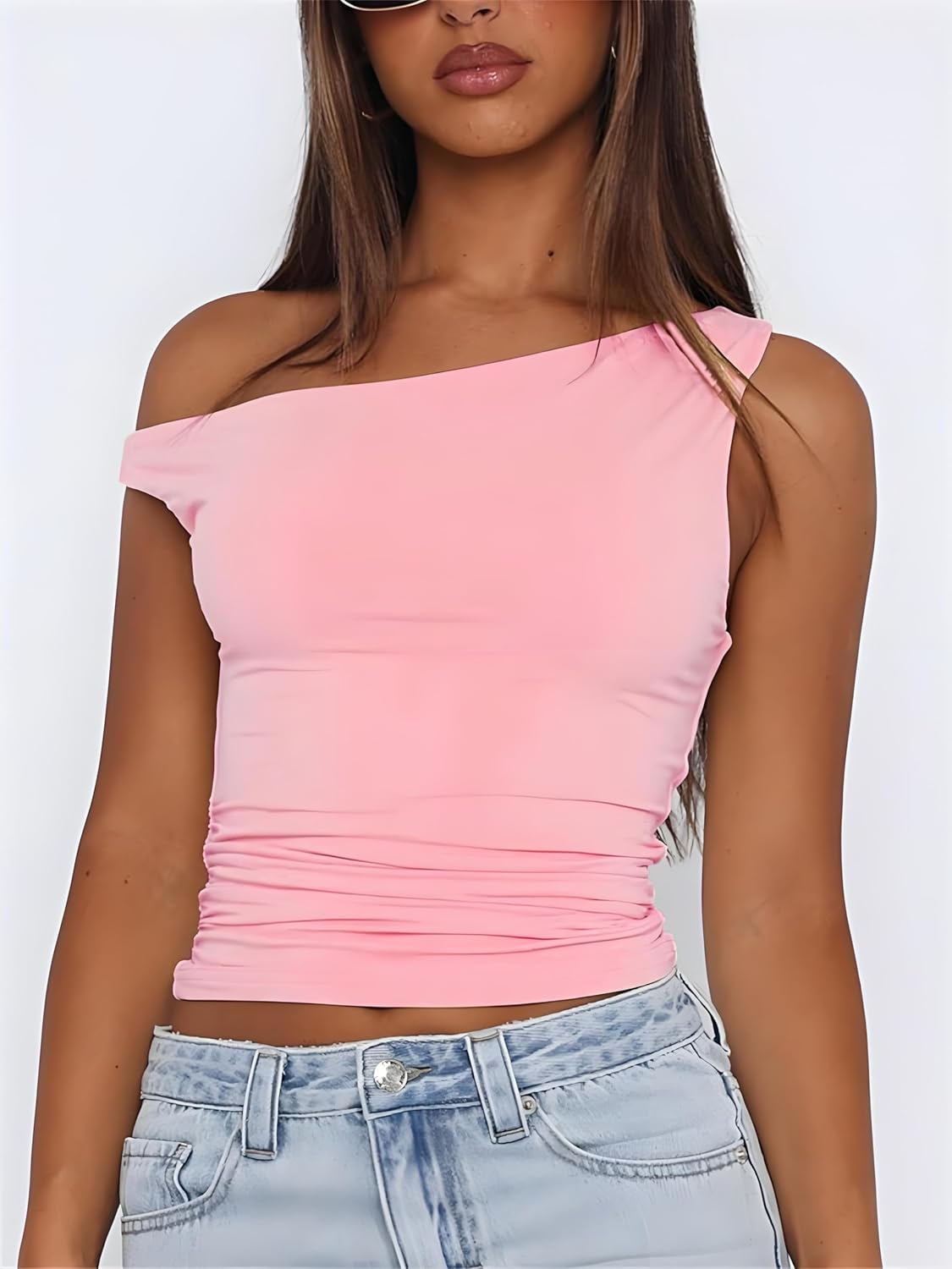 ForeFair Womens Off Shoulder Tops Sleeveless Going Out Crop Tank Tops Slim Fitted Shirts Summer Outfits Y2K Cute Tops - Image 2