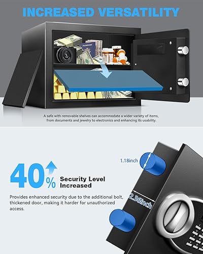 Miniatura 4 de Caja de seguridad de 1.8 pies cúbicos con impermeable ignífugo para documentos, caja fuerte personal de seguridad de acero con teclado electrónico