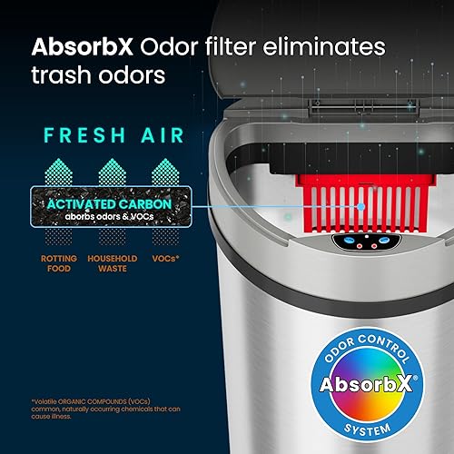 Miniatura 4 de iTouchless Cubo de basura semicircular de 13 galones con sensor de apertura extra ancha sin contacto con sistema de control de olores, cubo de