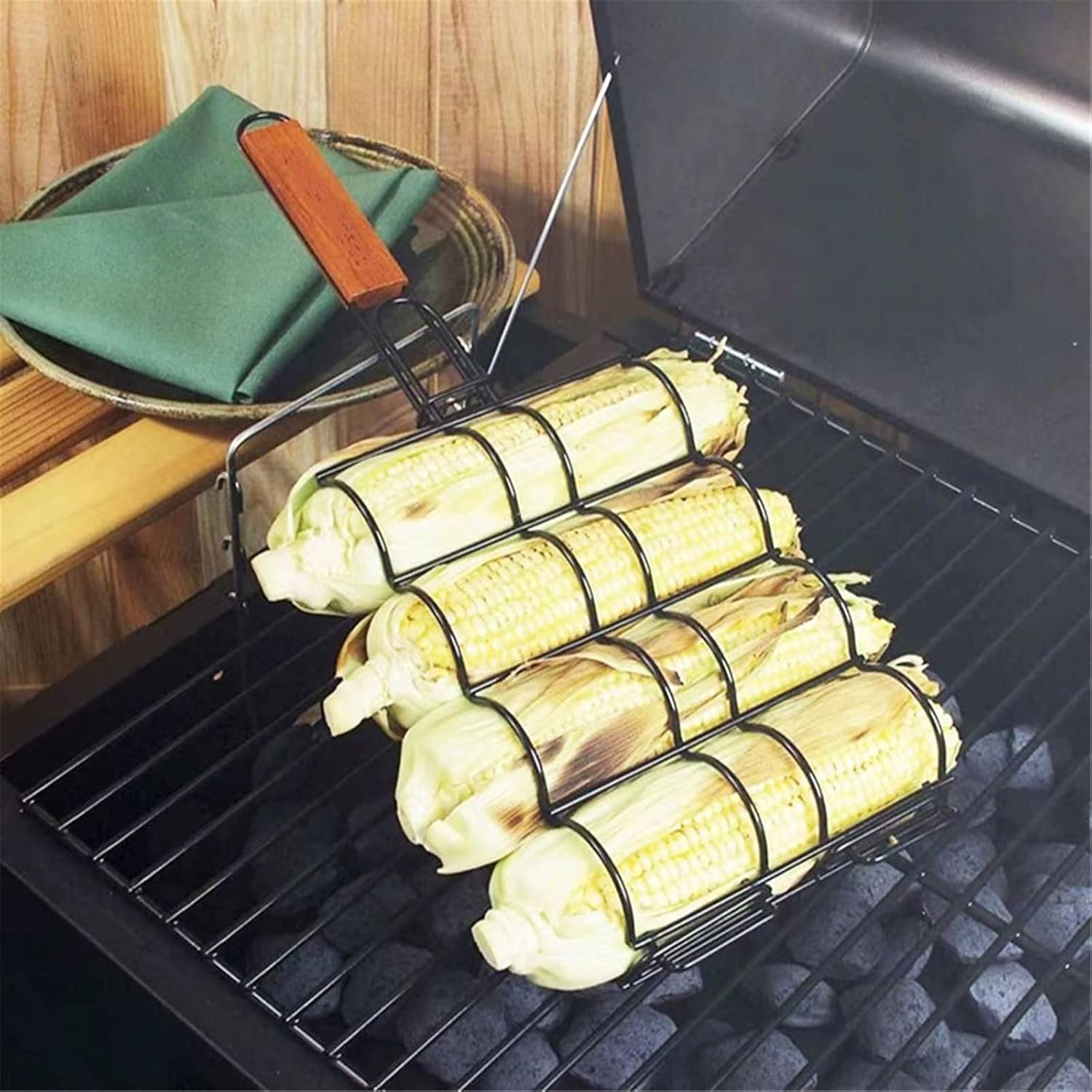 焼き網 ワイド トウモロコシグリルバスケットバーベキュートウモロコシホルダーグリルバスケットクリップネットラック魚野菜ステーキ肉エビ