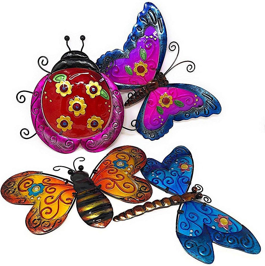 Metal Wall Art Decor Nature Inspired Flower Garden Bug Sculptures for Indoor Outdoor (Dragonfly)
