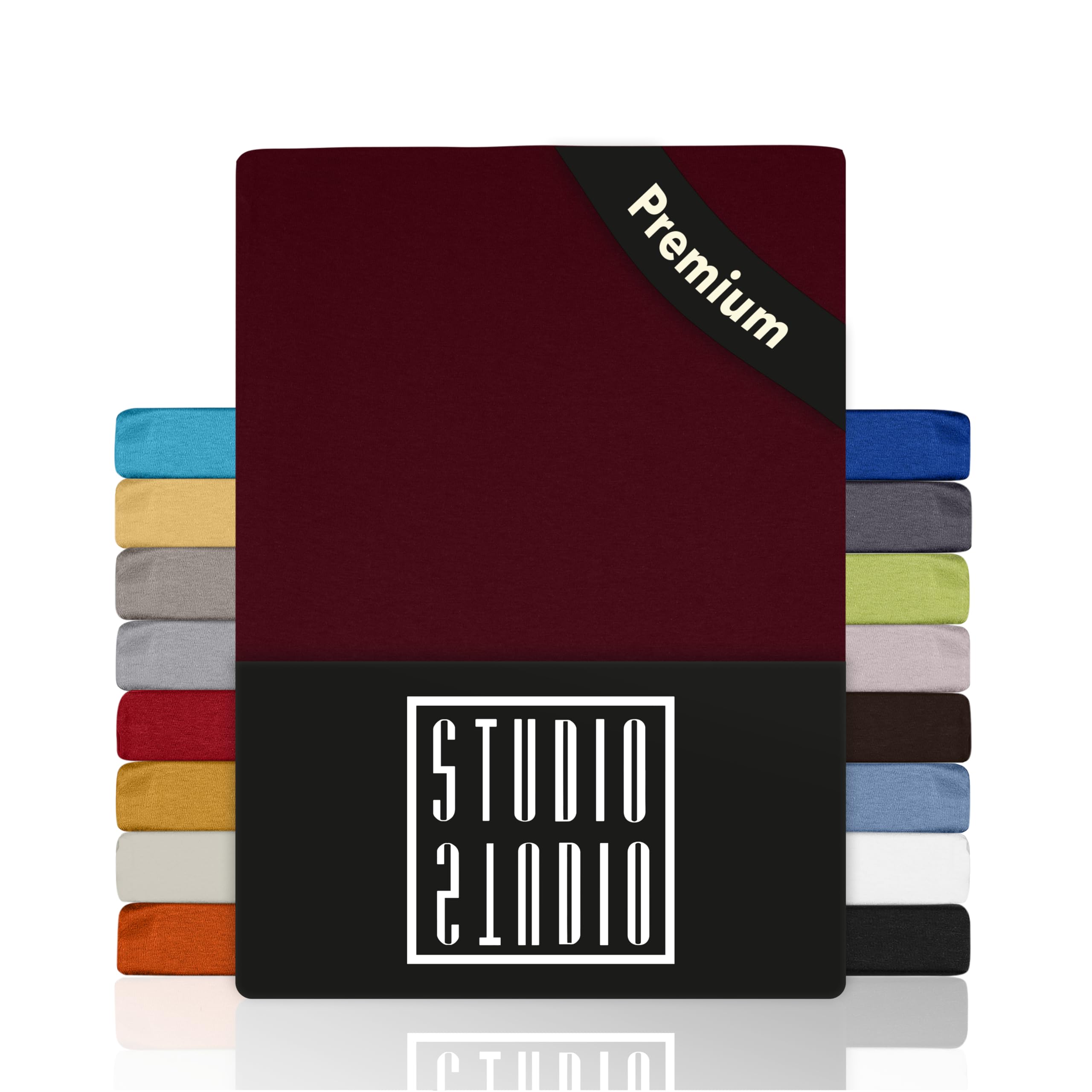 STUDIO Premium Fitted Sheet 180 x 200 cm, 180 x 220 cm, 200 x 200 cm & 200 x 220 cm - Jersey Fitted Sheet Made of 97% Cotton & 3% Elastane - Bordeaux - Oeko-Tex Certified, Non-Iron - for Mattresses 15 — image 1
