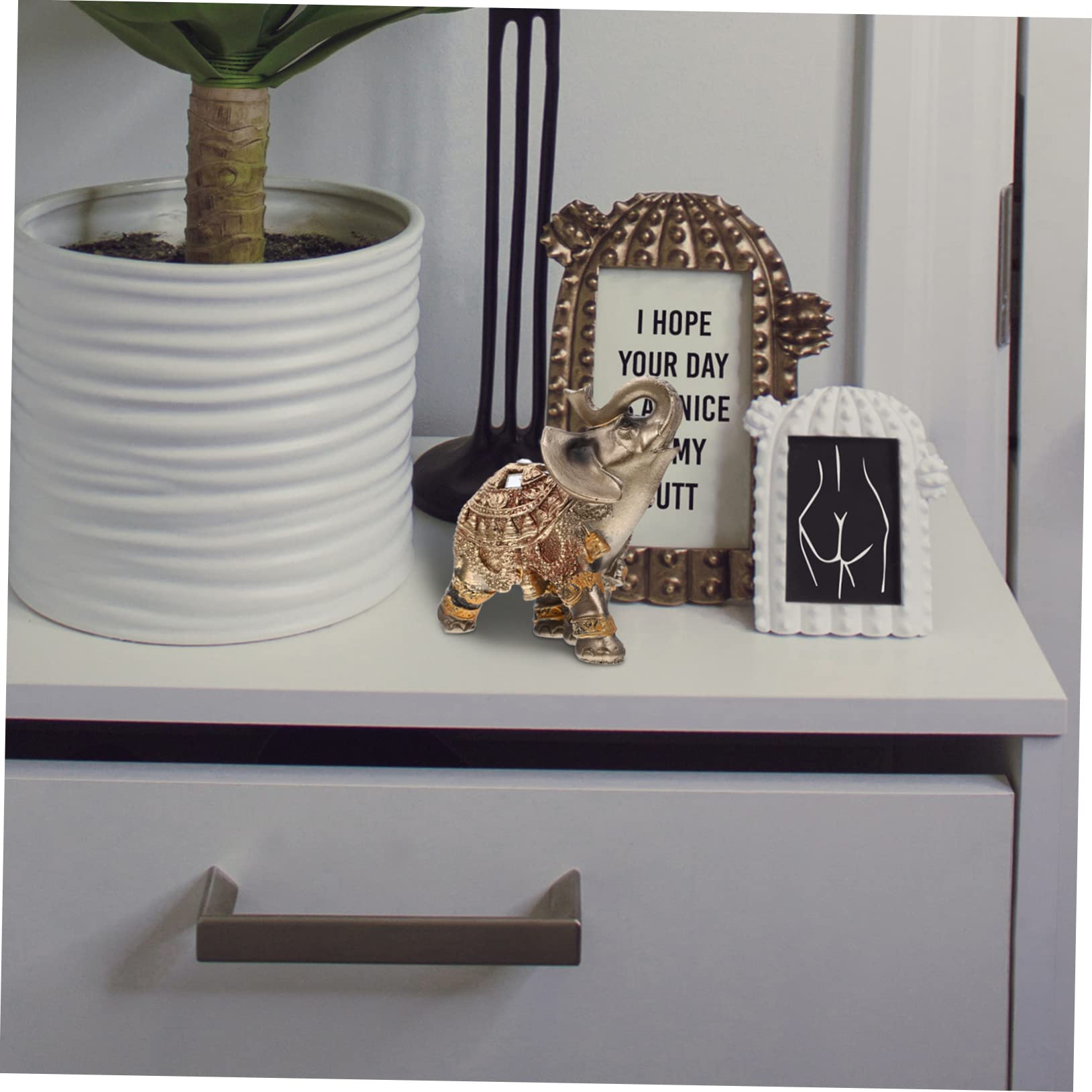 Amosfun 3 Pz ornamenti di elefanti piccola statua di elefante giocattolo modello elefante boho arredamento gadget casa modello di da tavolo decoro in resina Golden