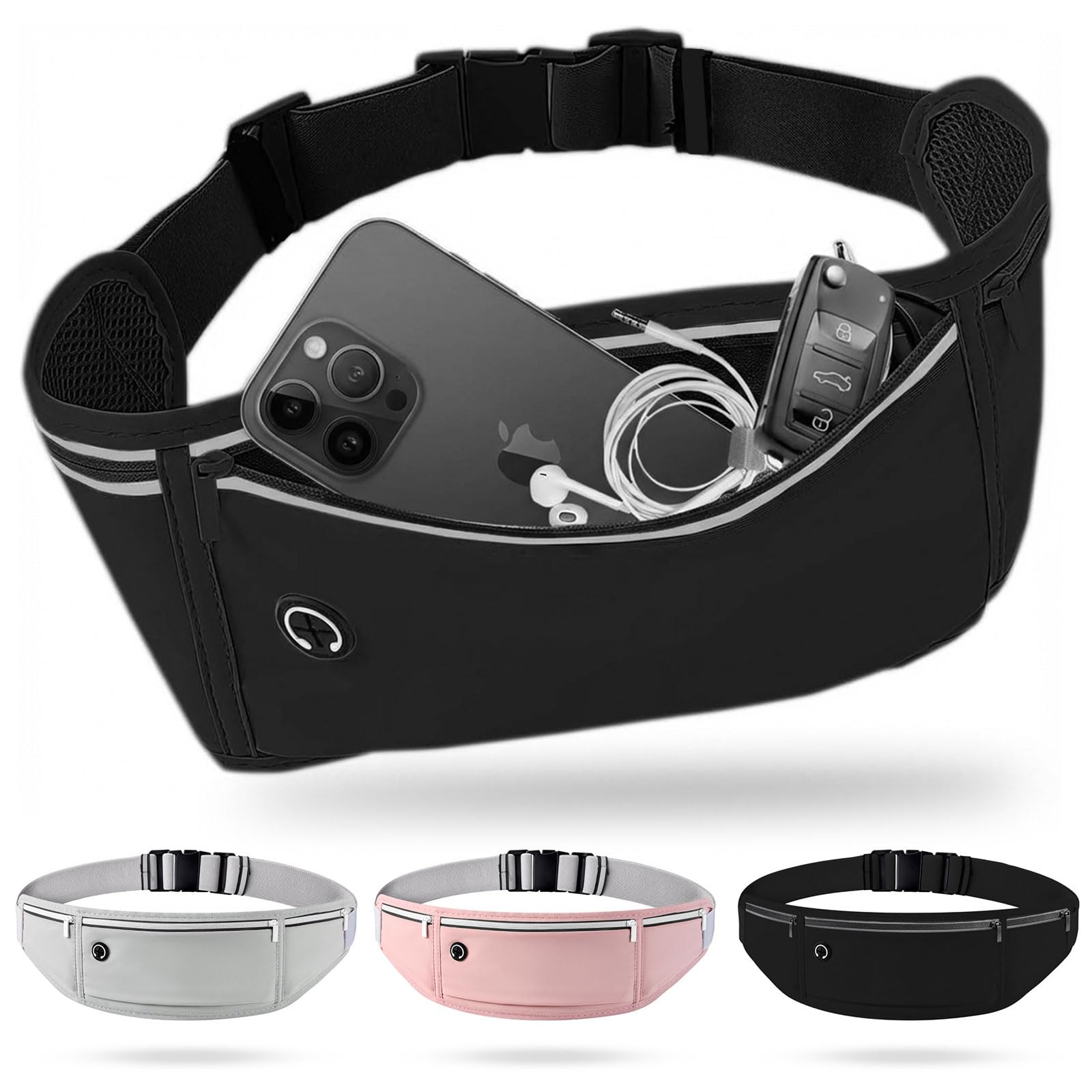 ShinHye ランニングポーチ ウエストポーチ 大容量 防水 揺れない 伸縮 スマホ ボディバッグ 軽量 快適 メンズ レディース 小さめ ジョギング ウォーキング サイクリング ハイキング フイットネス (通常版 ブラック) - 1