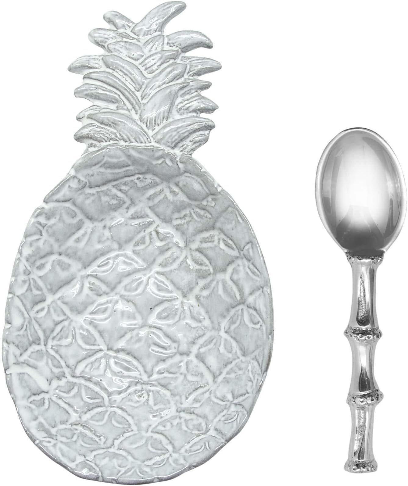 Mariposa Pineapple Ceramic Canape Plate with Bamboo Spoon, Grey