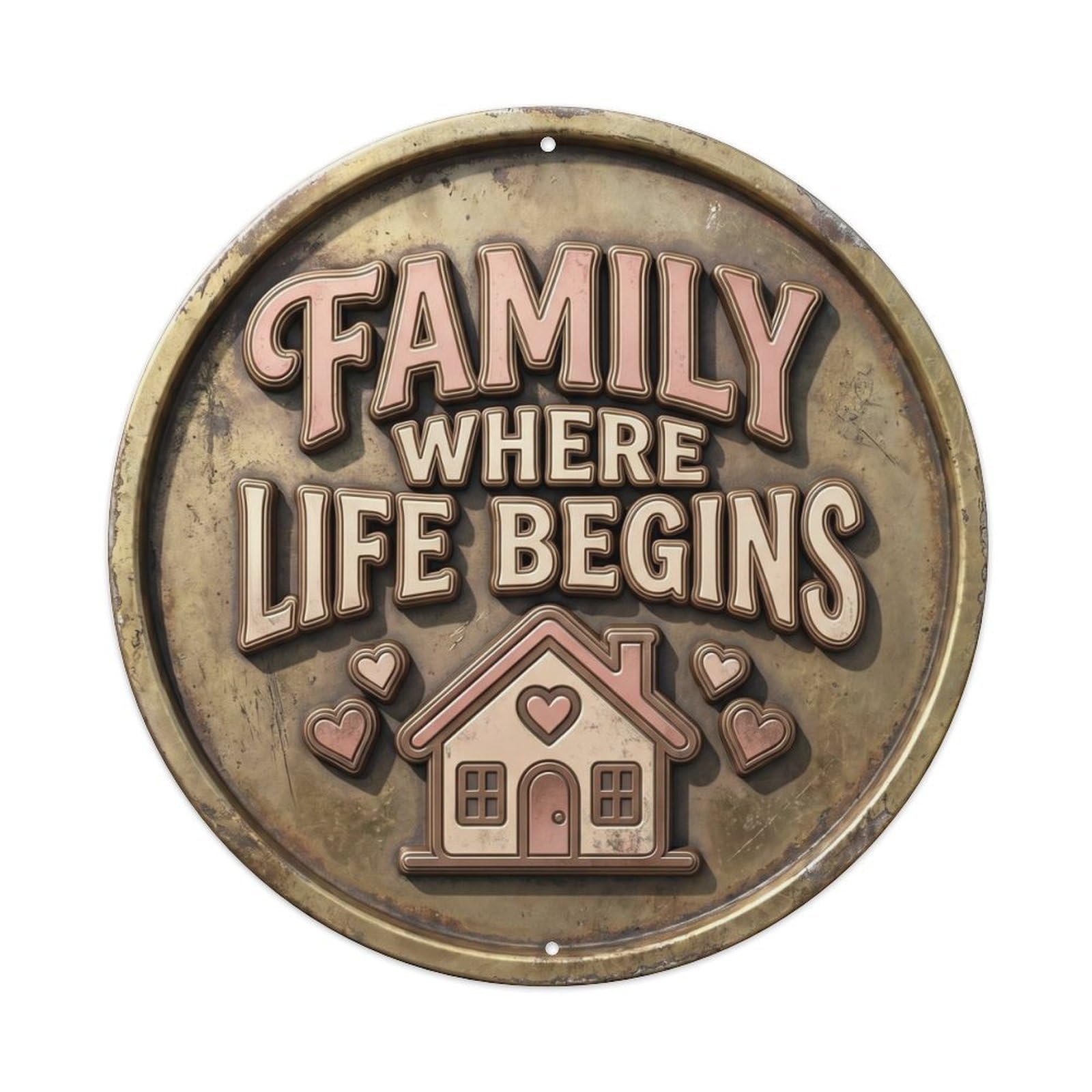 Family Where Life Begins Vintage Living Accessory Retro Slogans Vintage Metal Tin Sign Plaque Wall Decor for Cafe, Club Bar, Office, Garden Metal Poster 8x8Inch