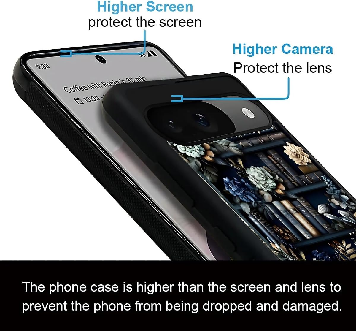 Compatible with Google Pixel 9/9 Pro Case,Slim Soft Shockproof TPU Women Girls Boys Protective Cover Case for Google Pixel 9/9 Pro-Vintage Library Floral Book Art image 5