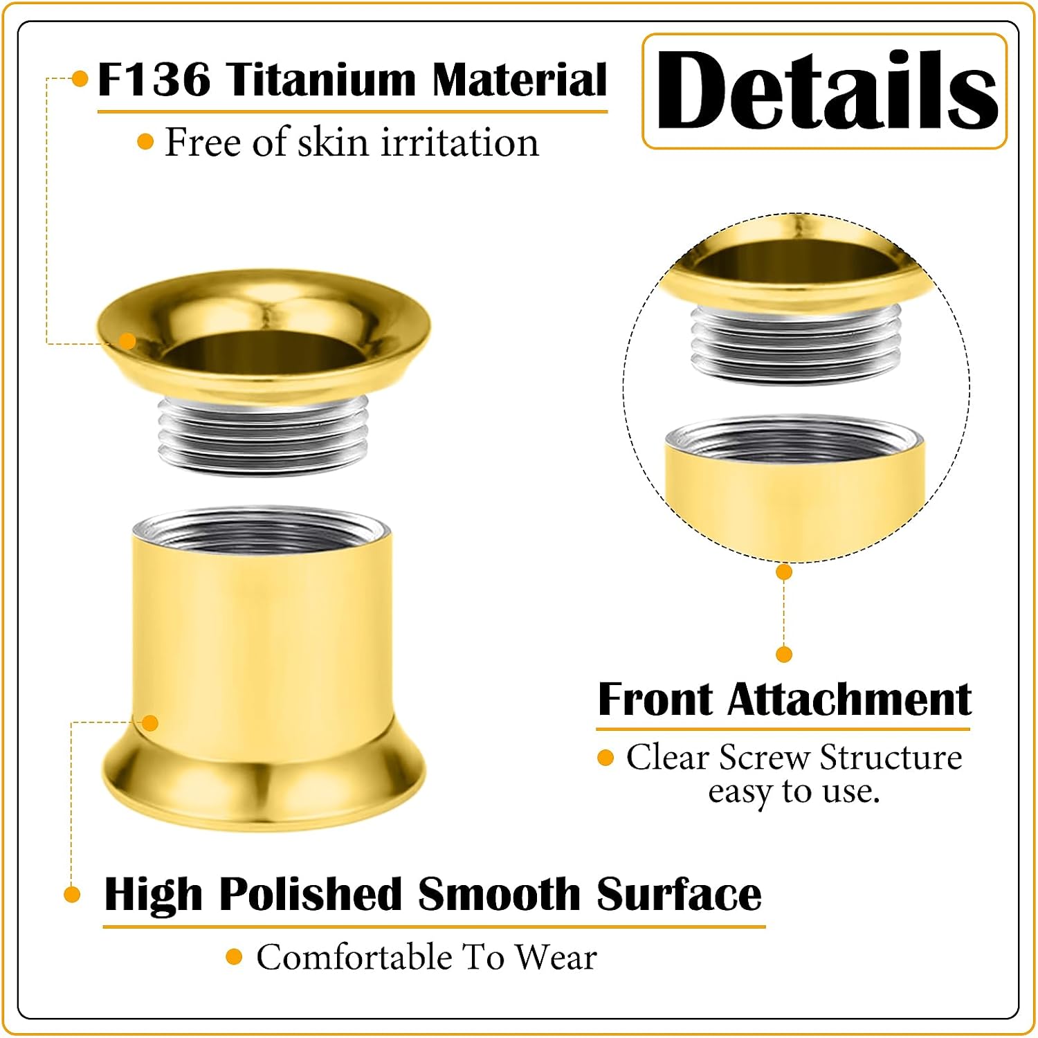 10G-00G Astm F136 Titanium Gauges Tunnels for Ear Screw Fit Double Flared Ear Gauges Tunnels Plug Earrings Expander Stretcher Piercing Jewelry for Women Men Silver Gold 1 Pairs