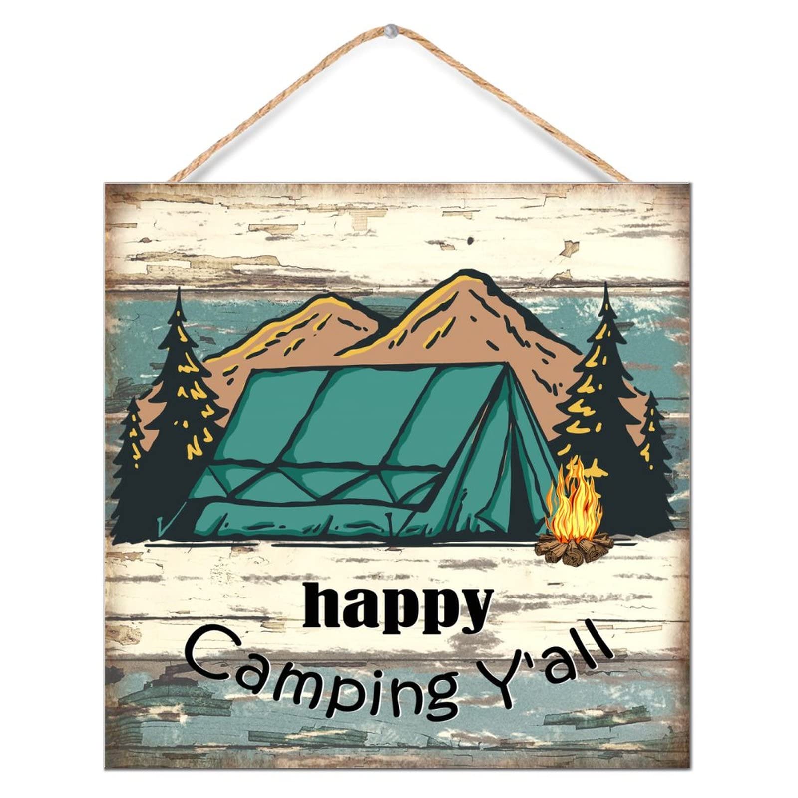 Accesorios de glamping cartel de madera Happy Camping el regalo divertido ideal