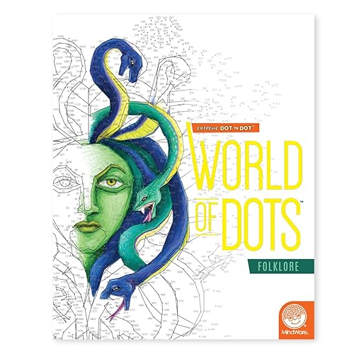 MindWare World of Dots Folklore Myth and Legend-Themed Connect-The-Dots Coloring Book, 600 to 1,800 Dots per Puzzle, Ages 8+