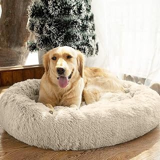 SAVFOX Plush Calming Dog Beds, Donut Dog Bed for Small Dogs, Medium, Large & X-Large, Comfy Cuddler Dog Bed and Cat Bed in Faux Fur, Washable Dog Bed, Multiple Sizes XS-XXL