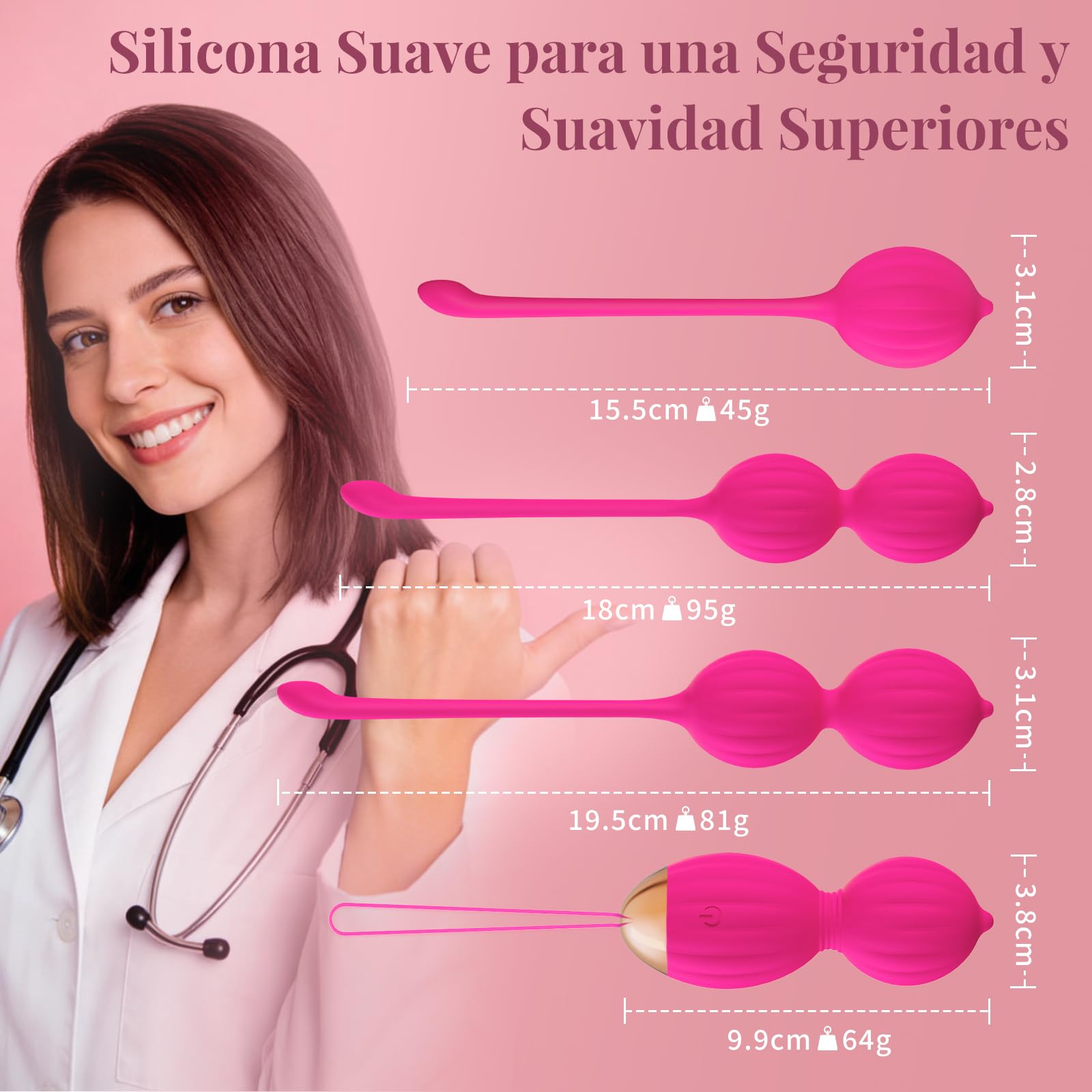 Fidech Bolas Chinas postparto 4pcs Masajeador Portátil para Mujer, Kegel Ball de Entrenamiento para Fortalecer los Músculos del Suelo Pélvico y Recuperar el Control, Rojo