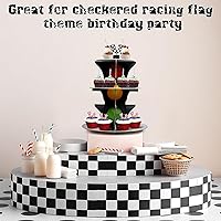 Vista 5 de Soporte de 3 niveles para cupcakes con temática de autos de carreras, decoración de fiesta de cumpleaños, soporte redondo de cartón para cupcakes
